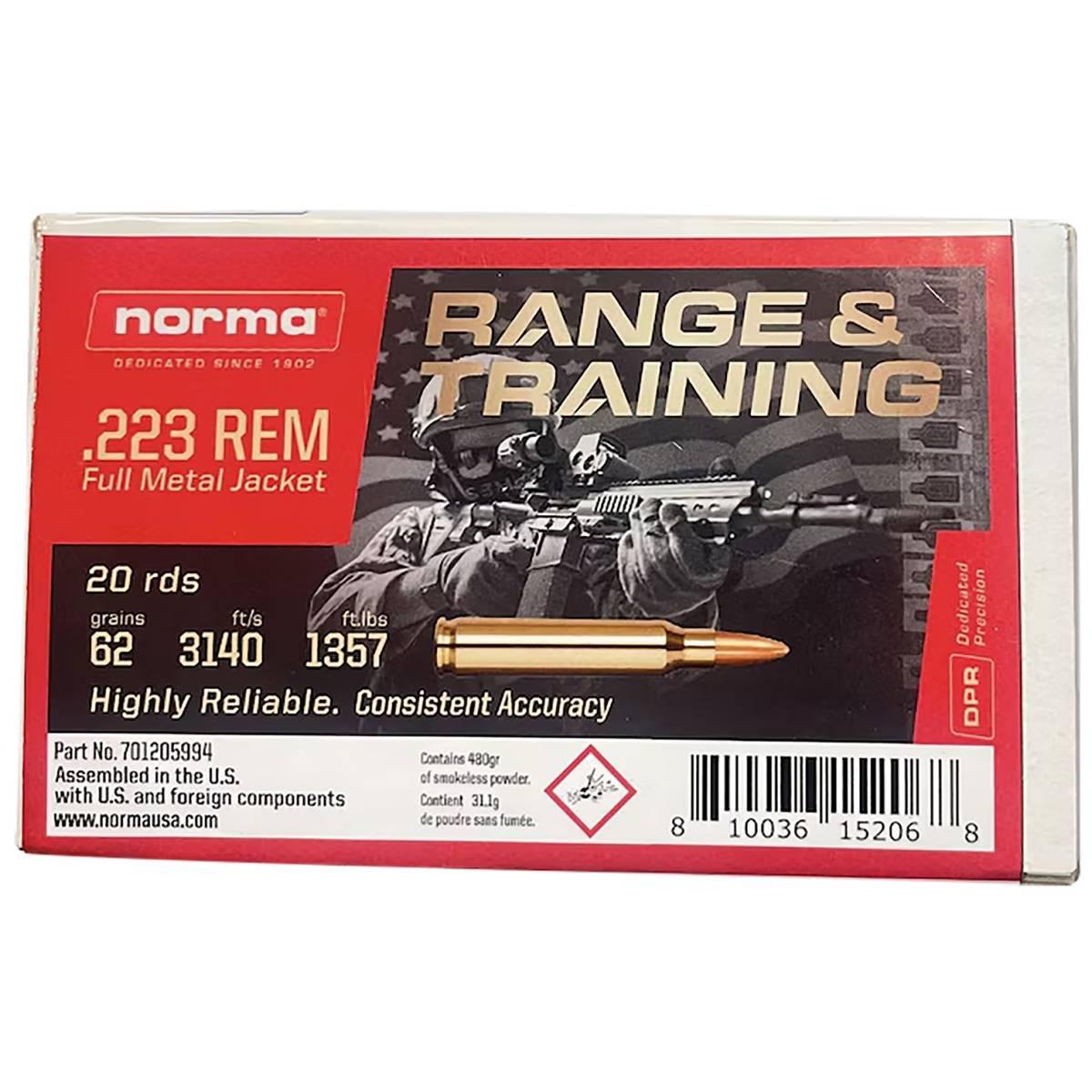 Norma .223 Rem 62GR Fmj 20 Rounds Boxed