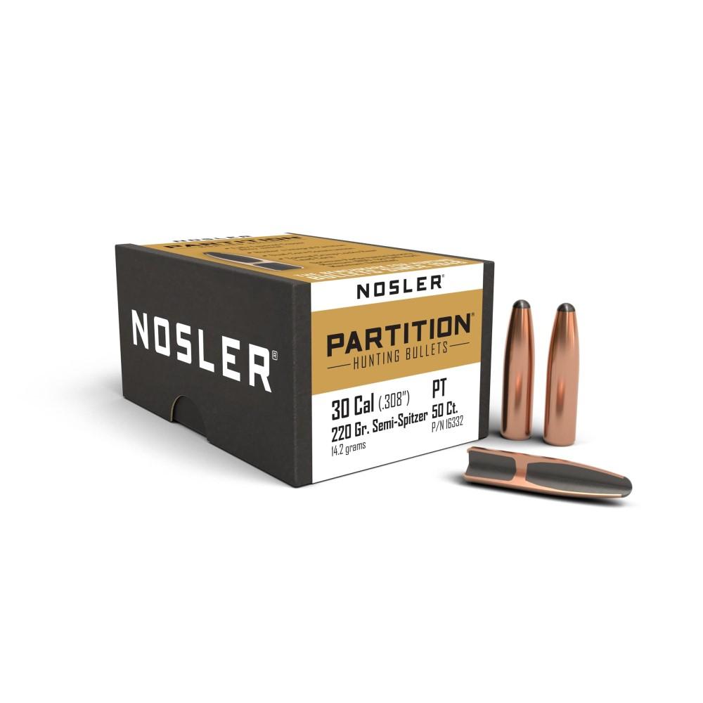 Nosler Partition Bullets .30 Cal 220GR Spitzer Point 50CT