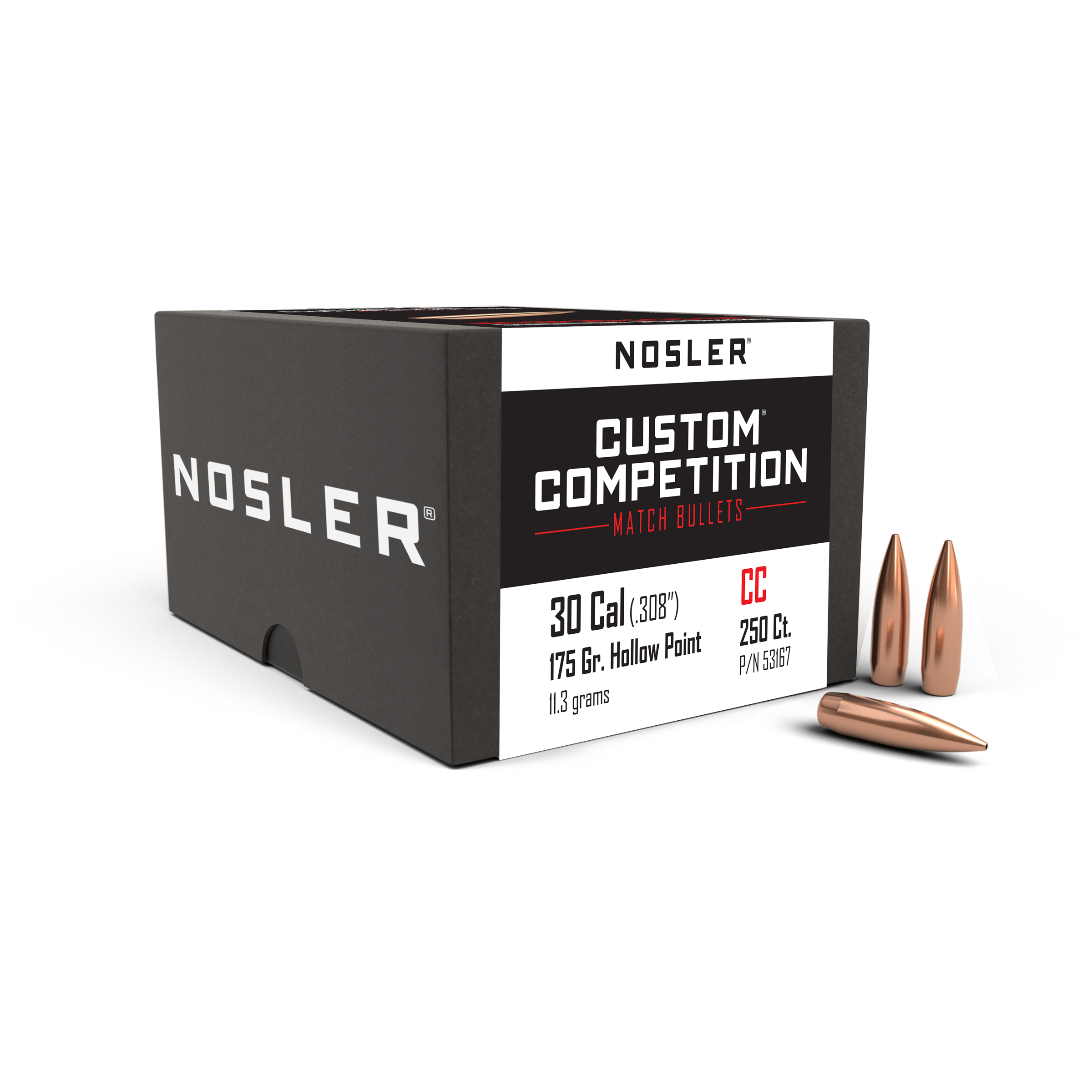 Nosler Custom Competition 30 Cal .308 175GR Hpbt 250/BX