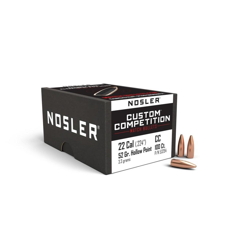 Nosler 22 Cal .224 52 Gr Hpbt Custom Competition Bullets 100CT