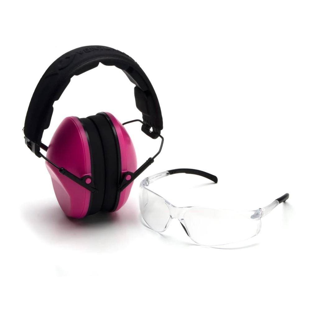 Pyramex VGCOMBO210 Clear Lens & Pink Earmuff Combo Kit