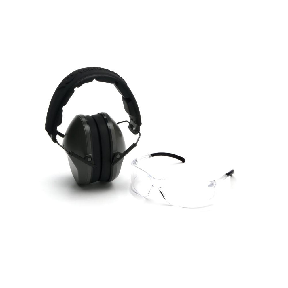 Pyramex Clear Lens Ear Protection Combo With Od Green Earmuff