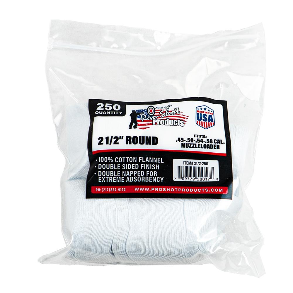 Pro Shot Cotton Cleaning Patch 2-1/2 Round .45/.58 Cal 250 Pack