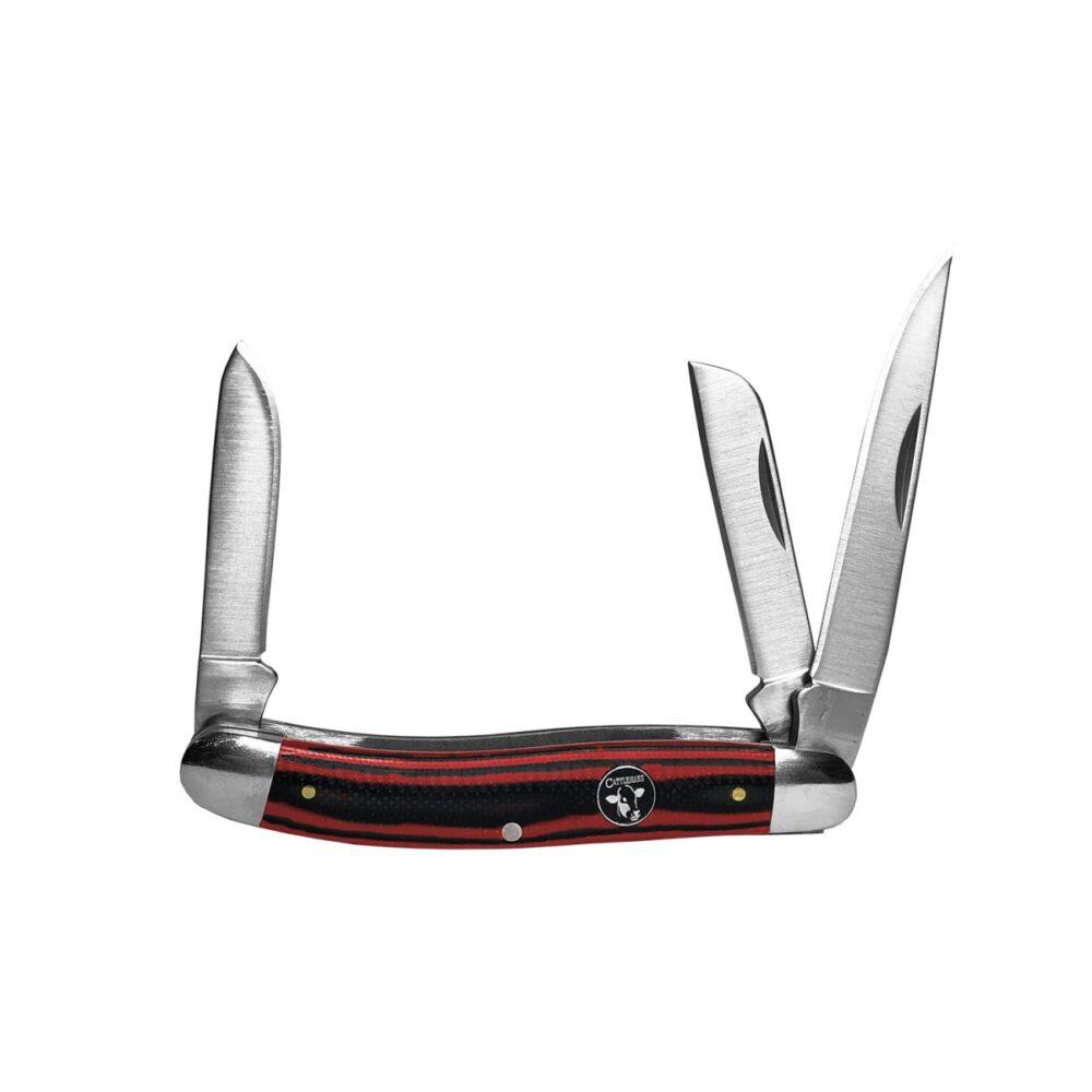 Cattleman Knife Cowhand Stockman - Red 3 Blade 2.5