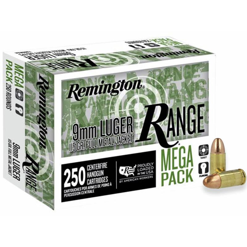Remington 9MM Luger 115 Fmj Range Handgun Ammo 250RD