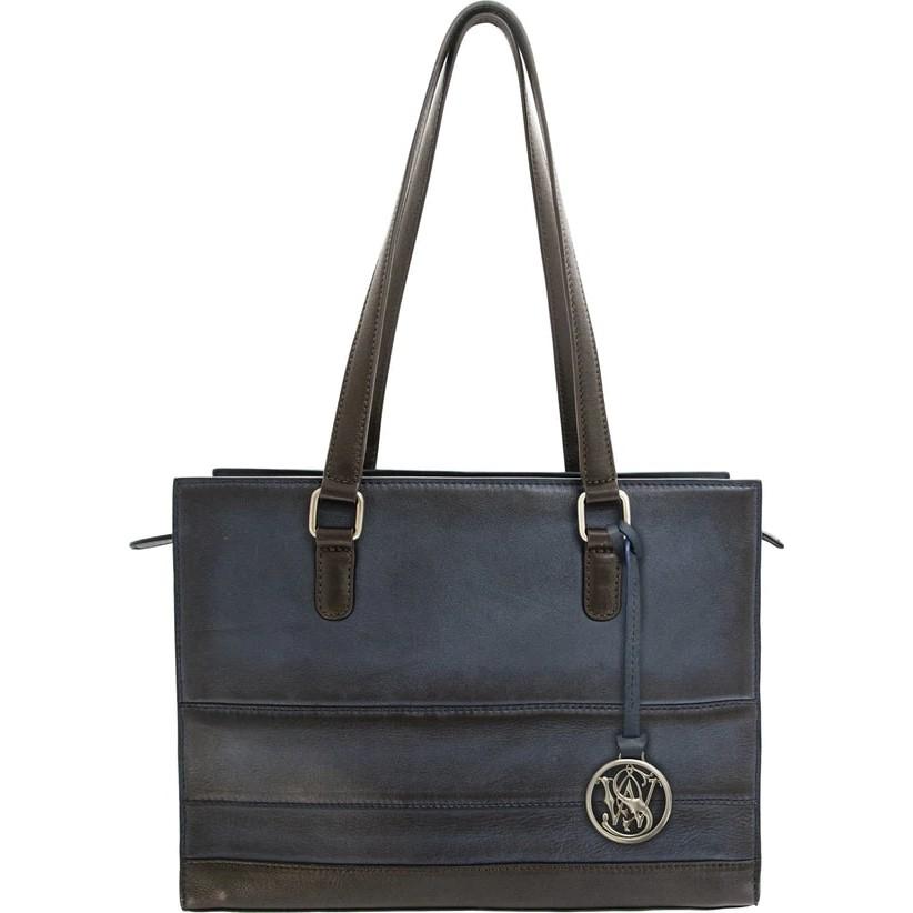 S&w Structured Handbag - Blue Leather 13 X 10 X 5