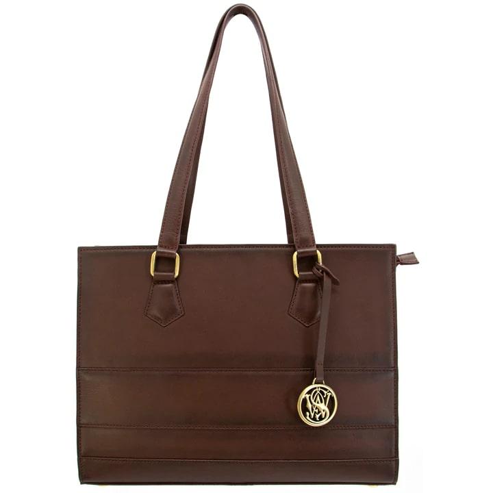 S&w Structured Handbag - Burgundy, Leather, 13 X 10 X 5