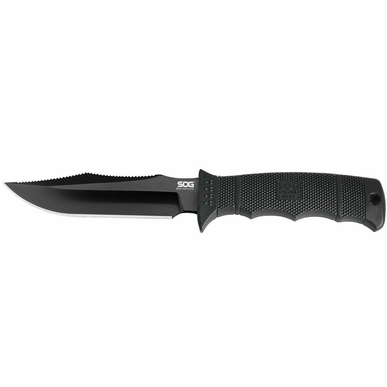 Sog Seal Pup Elite 4.85 Fixed Blade Knife - Black Tini Sheath