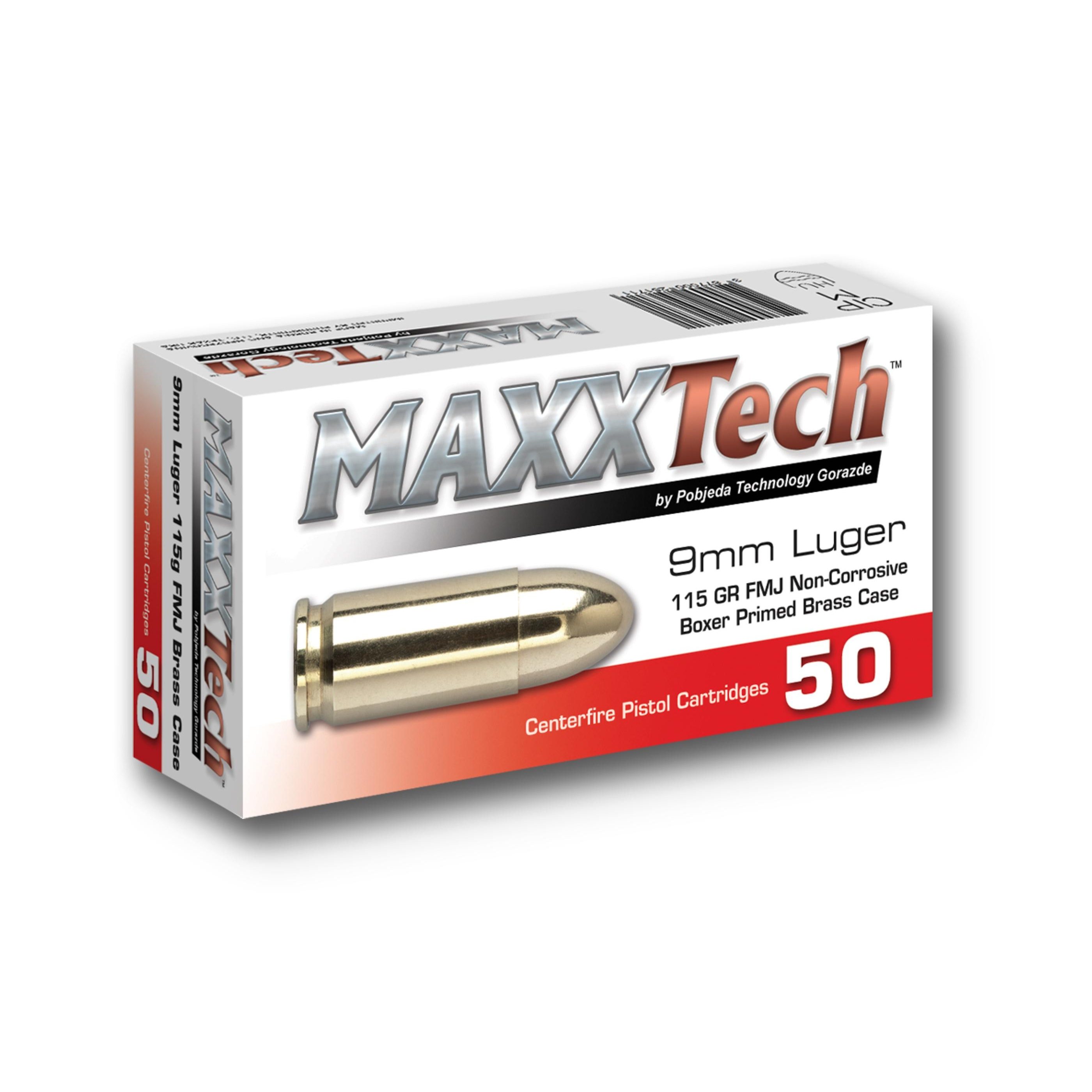 Maxxtech 9MM 115GR Fmj 50RD Brass Case