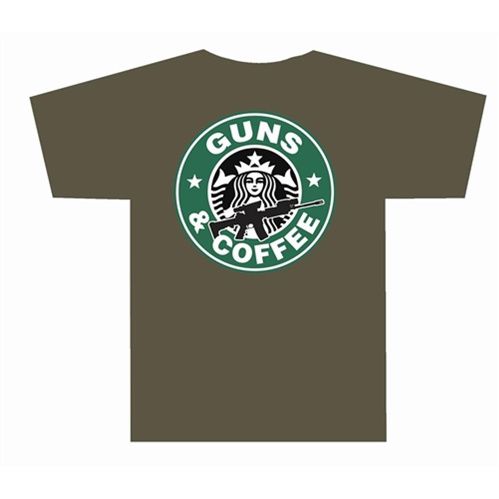 Guns and Coffee T Shirt Olive Drab Medium