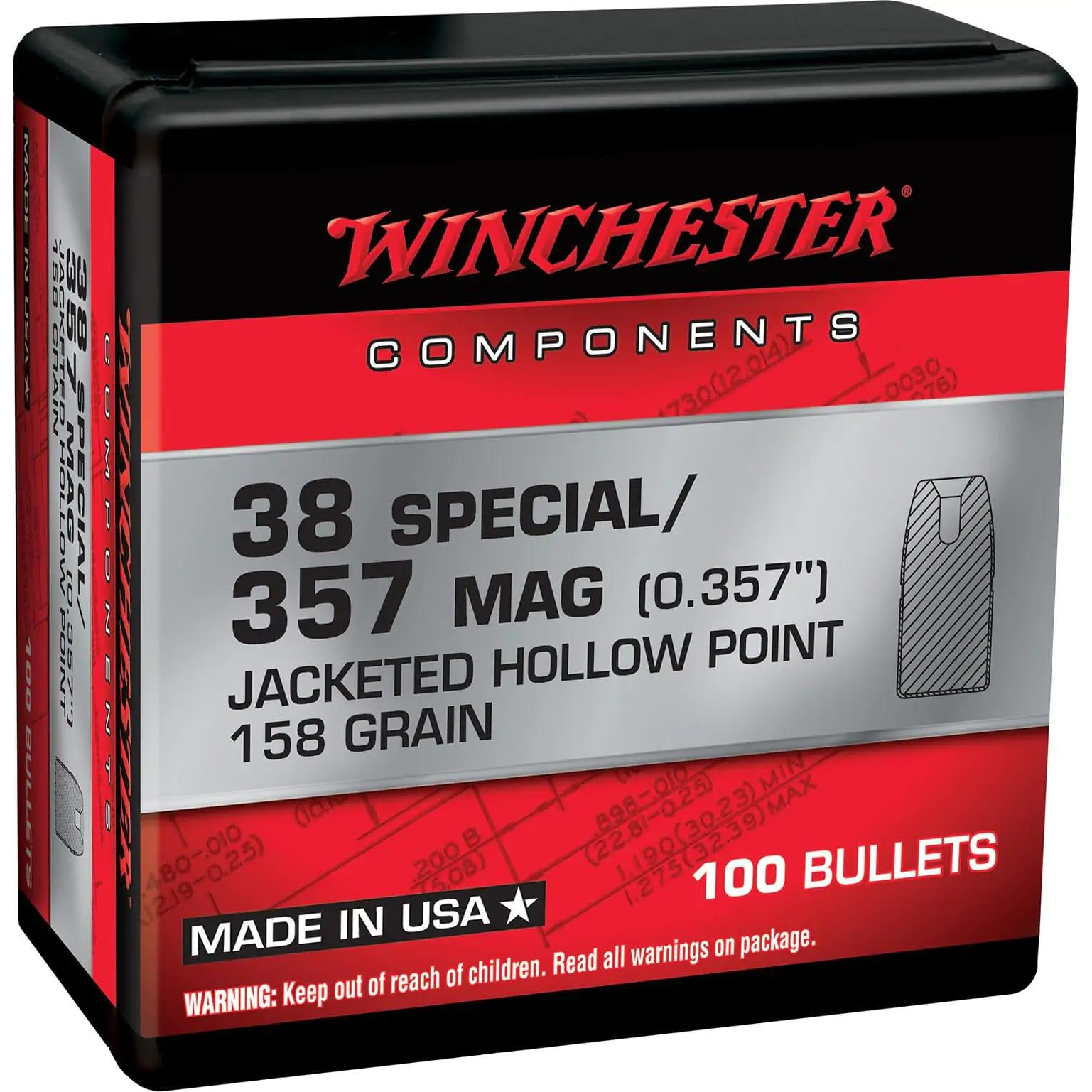 Winchester Bullets 38 Spl / 357 Mag 158 Gr Jacketed Hollow Point 100 Count