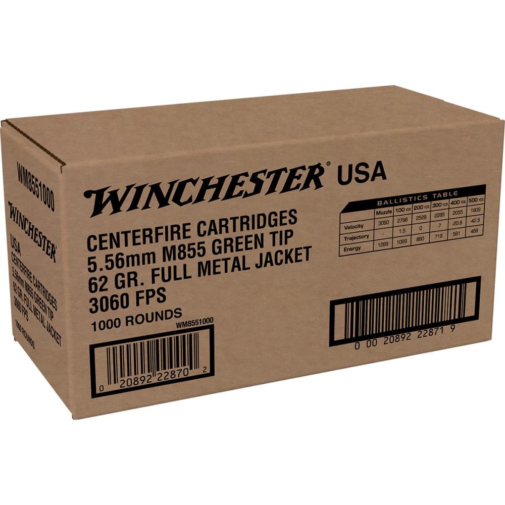 Winchester 5.56MM M855 Green Tip 1000 Rd Fmj