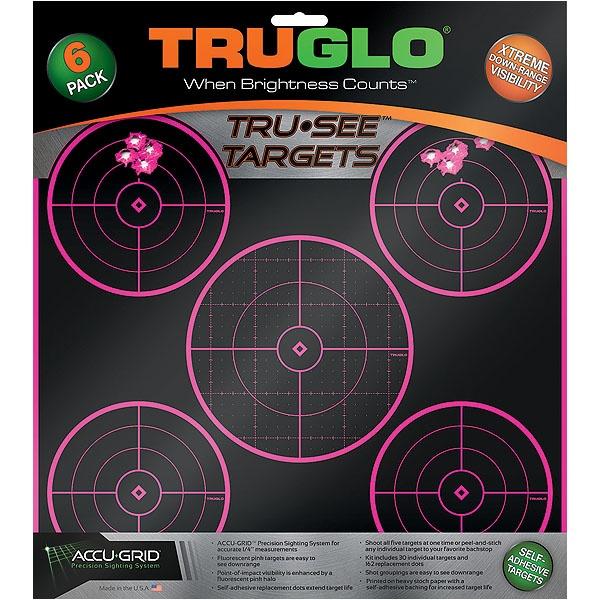 Truglo Tru-see Splatter 5-BULLSEYE Target Pink 12X12 6 Pack