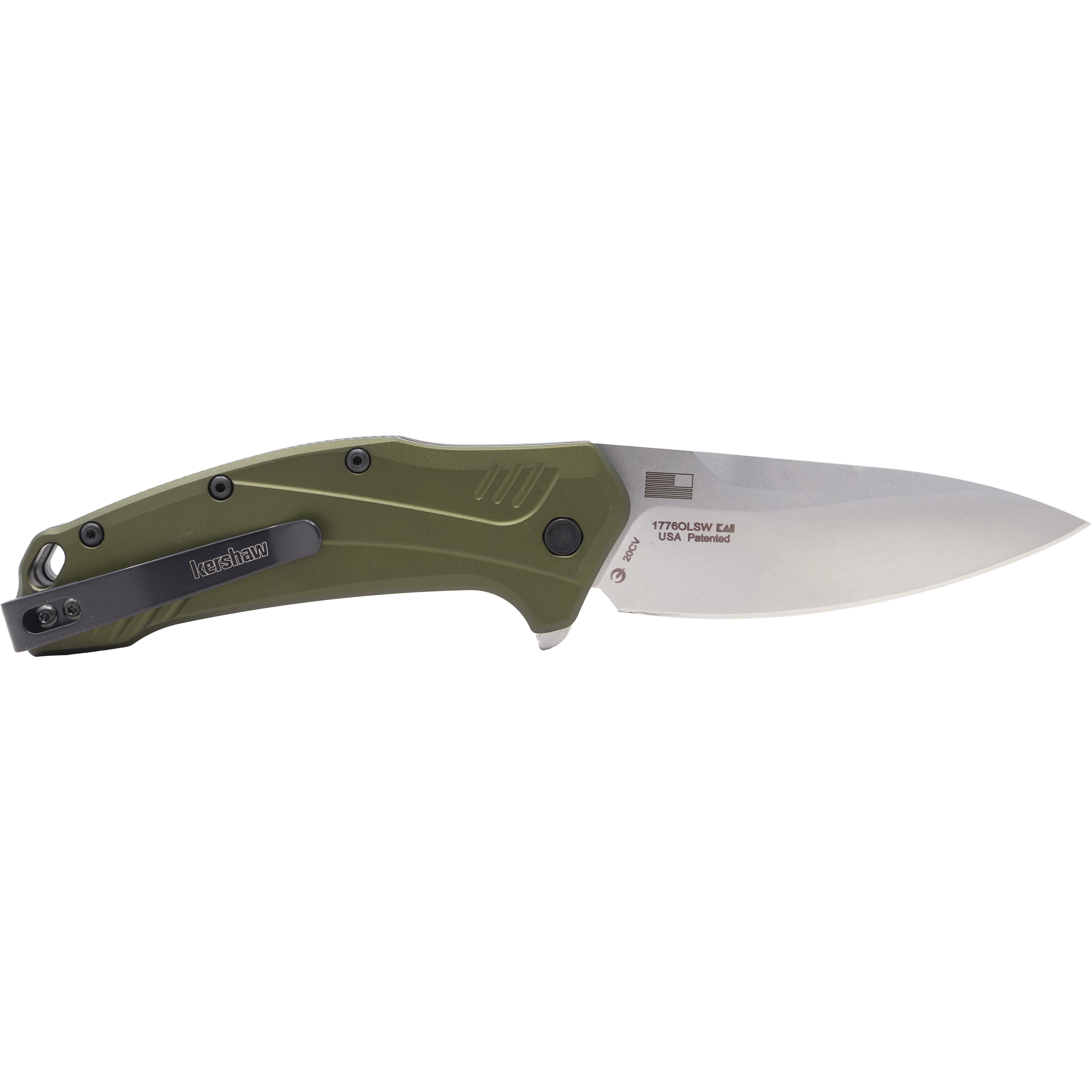 Kershaw Link Drop Point Knife Olive Aluminum 3.25 Stonewash 20CV