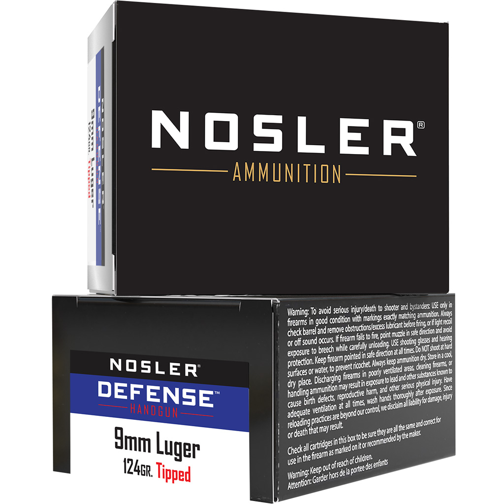 Nosler Defense 9MM Luger +p 124GR 20CT Ammo