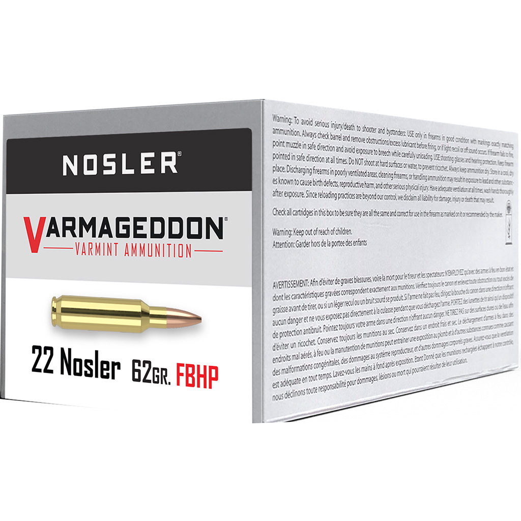 Nosler Varmageddon 22 Nosler 62 Gr. Flat Base Hollow Point 50 Rd.
