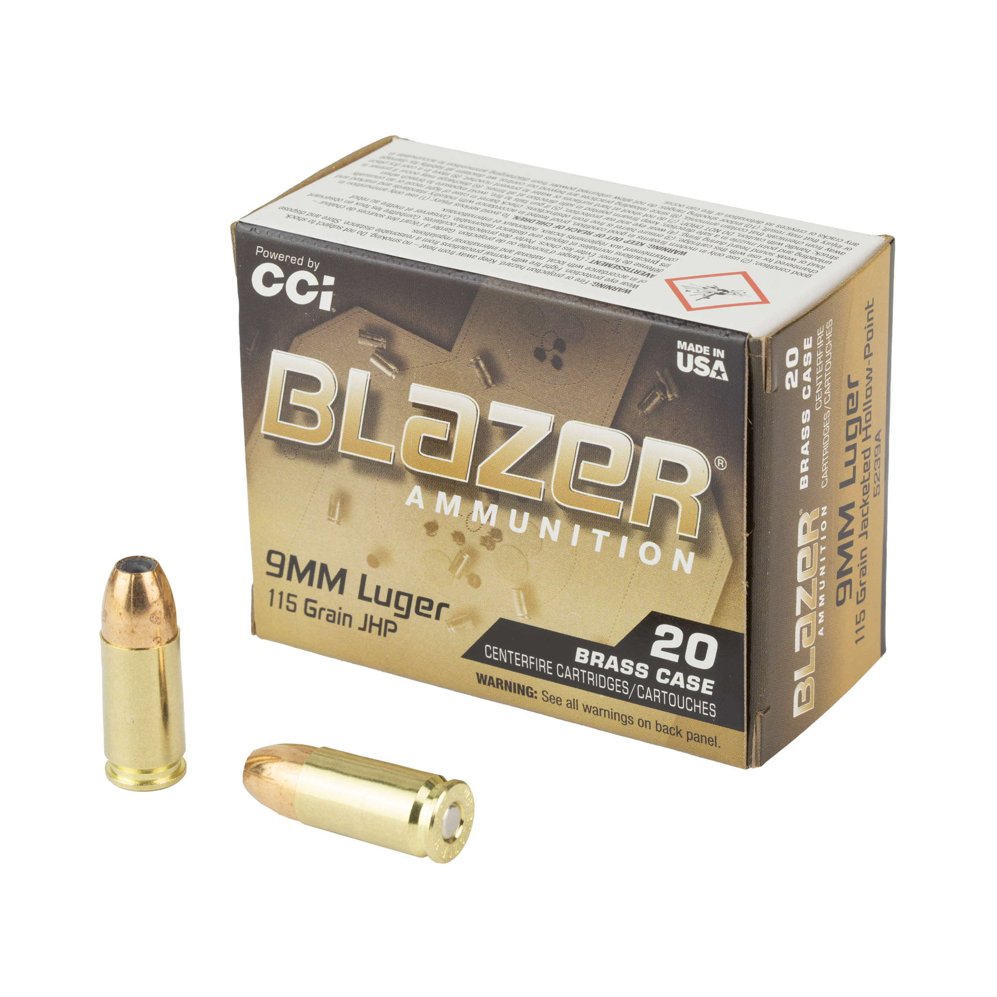 Cci 5239A Blazer Brass 9MM 115 Jhp 20/25