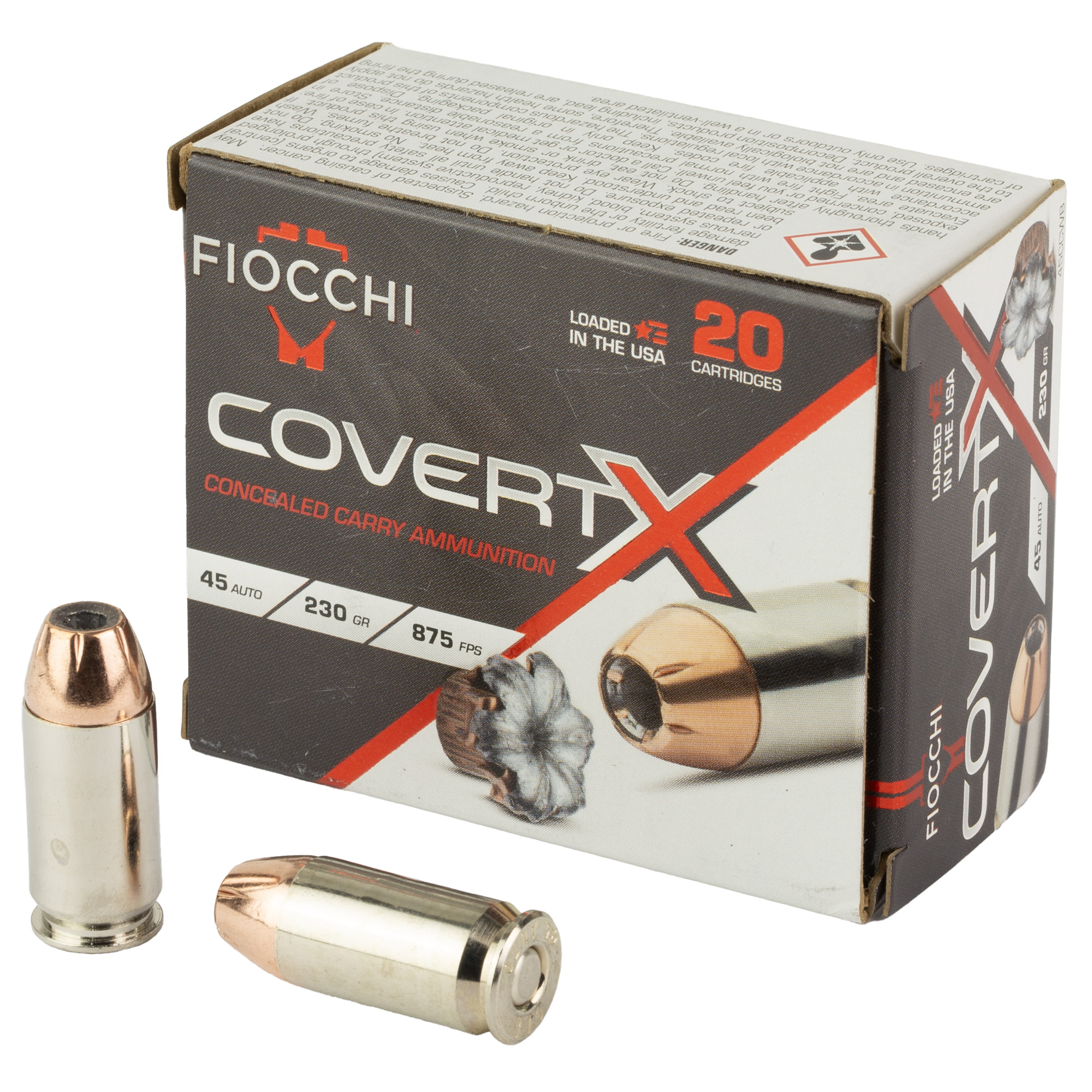 Fiocchi Covert X 45 Acp 230 Grain Jhp 20 Rounds