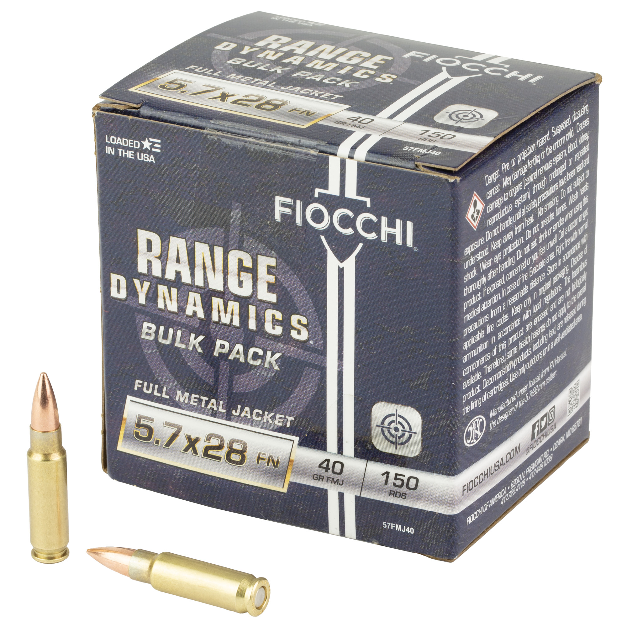 Fiocchi 5.7X28MM 40GR Full Metal Jacket 150 Round Bulk