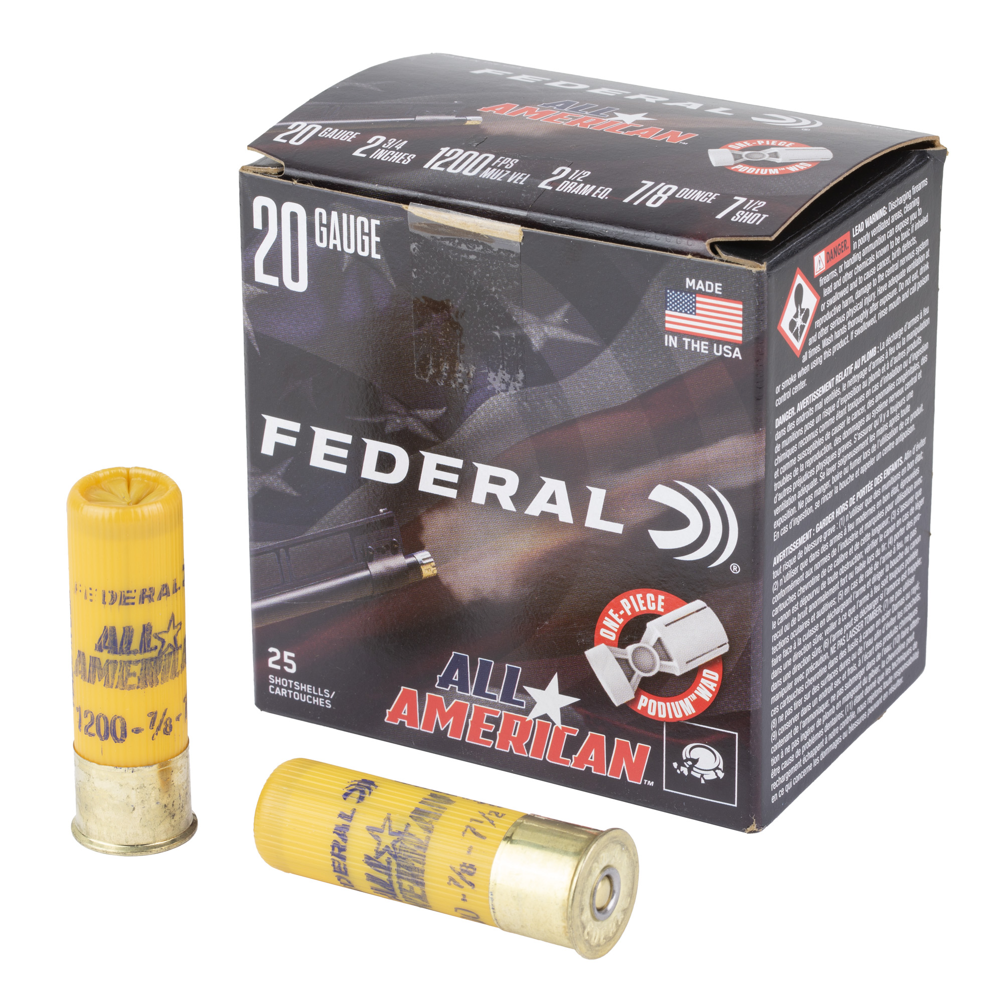Federal All American 20GA 2.75 7/8OZ 7.5 Shot 25 Rounds