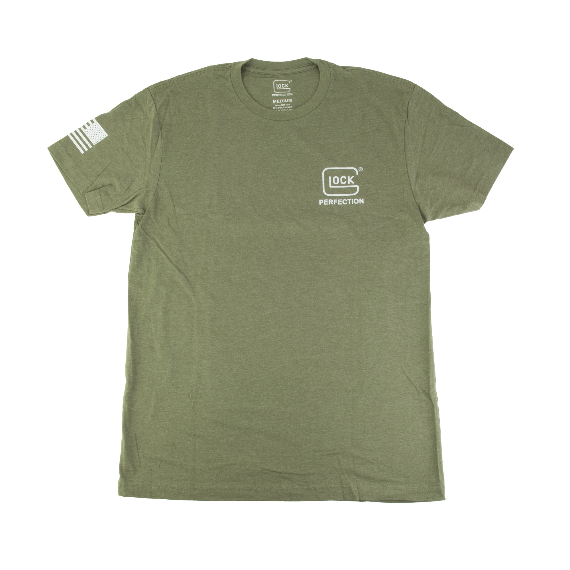 Glock Oem Perfection Flag Tee, Medium, Olive Drab Green