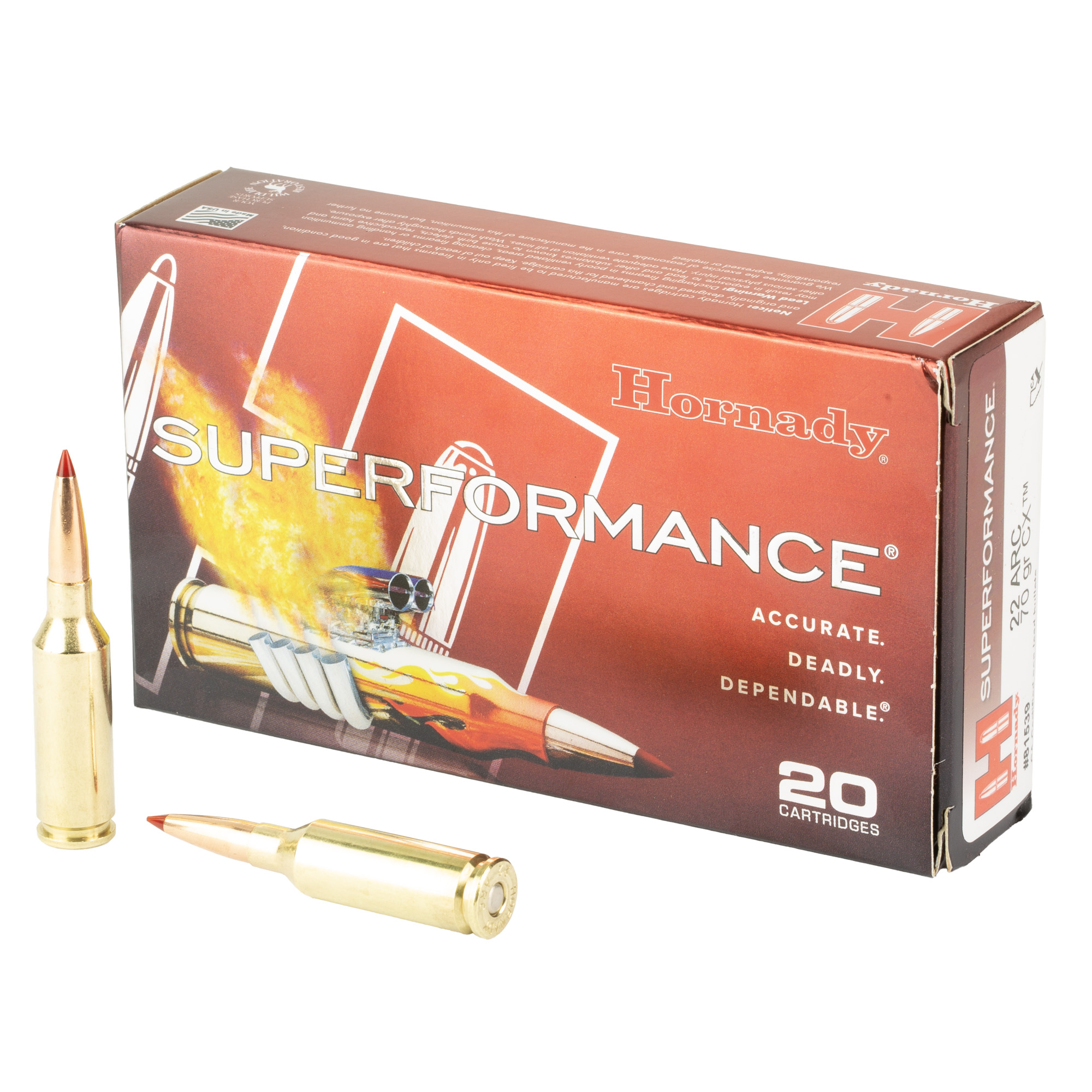 Hornady Superformance Ammo 22 Arc 70GR Cx 20RD 10 Box Case