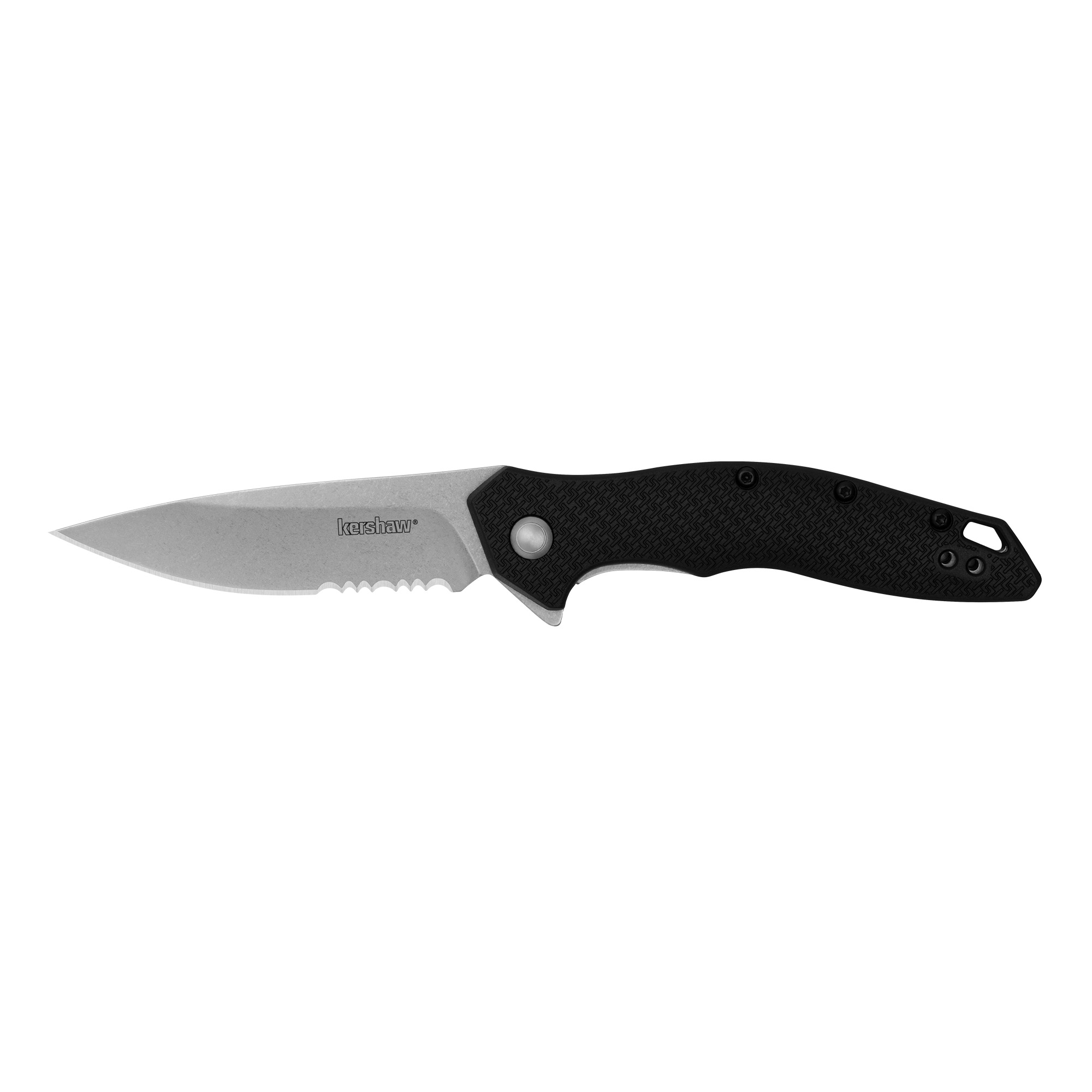 Kershaw Shoreline Folding Knife 3 Serrated Blade Black Handle