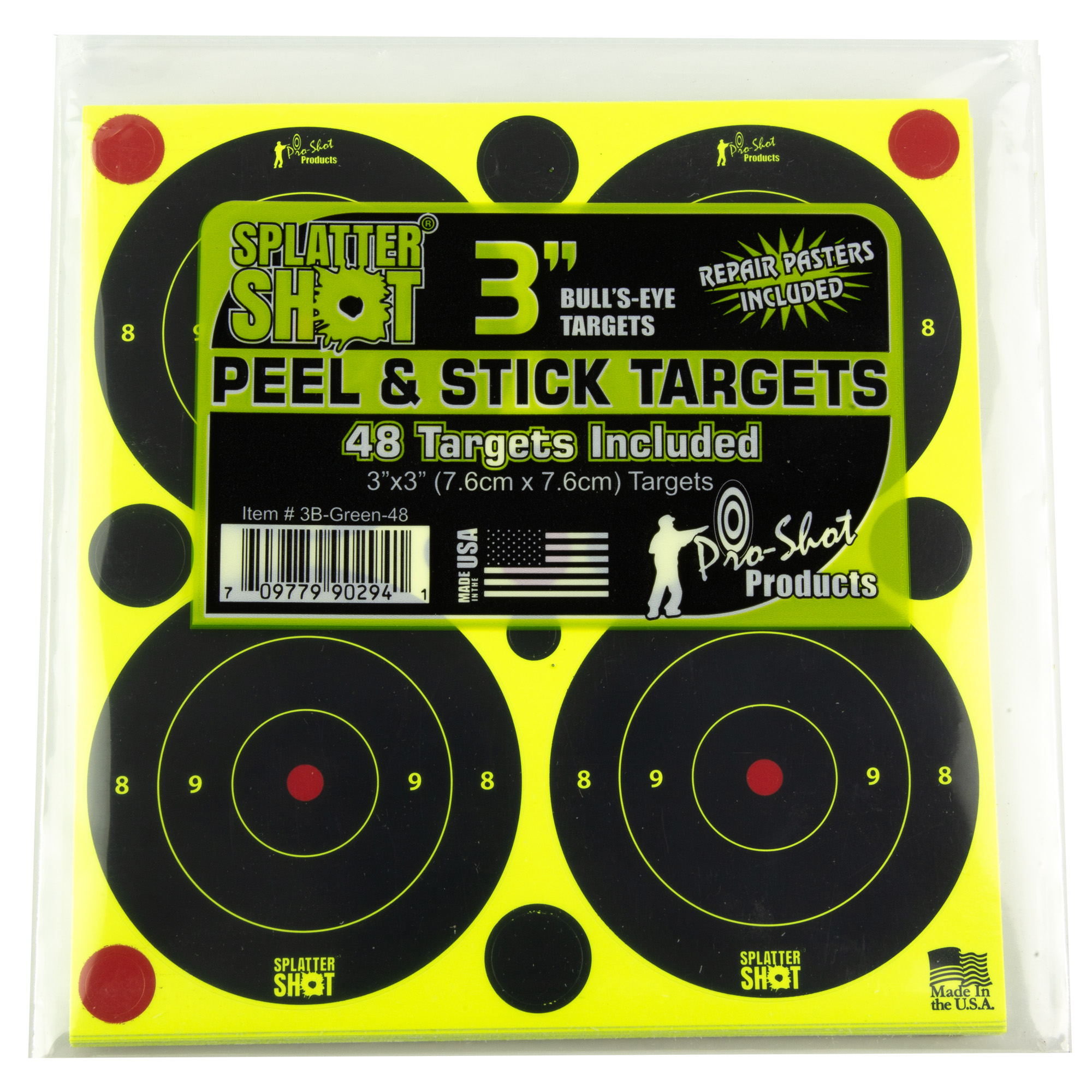 Pro-shot 3 Green Splatter Shot Bullseye Targets 48 Pack