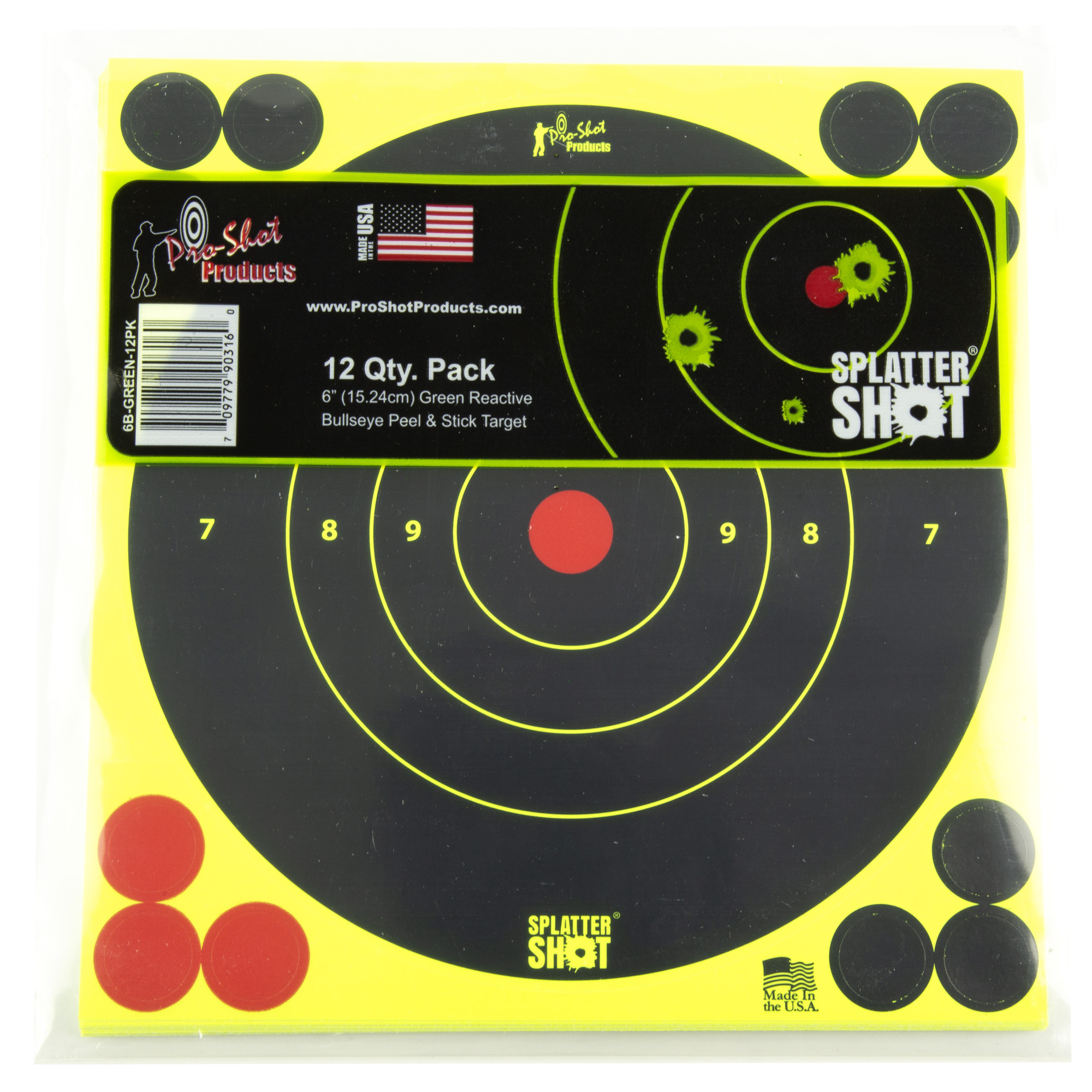 Pro-shot 6 Self-adhesive Bullseye Green Targets - 12 Pack