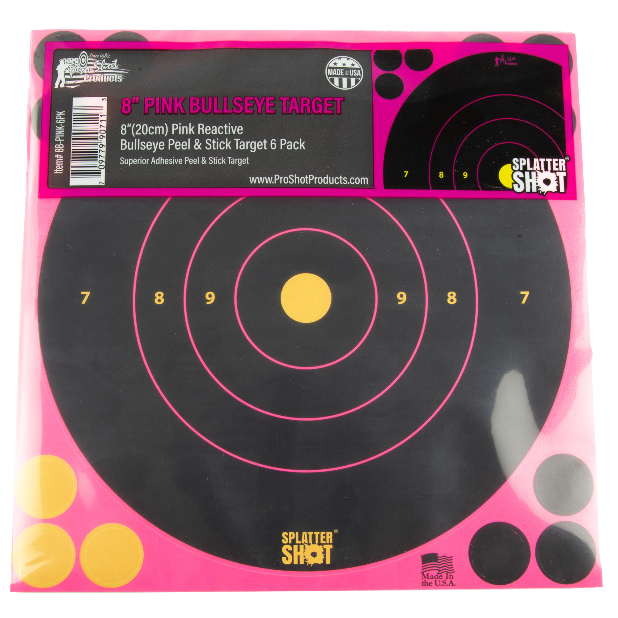 Pro-shot 8 Pink Bullseye Self-adhesive Target 6PK