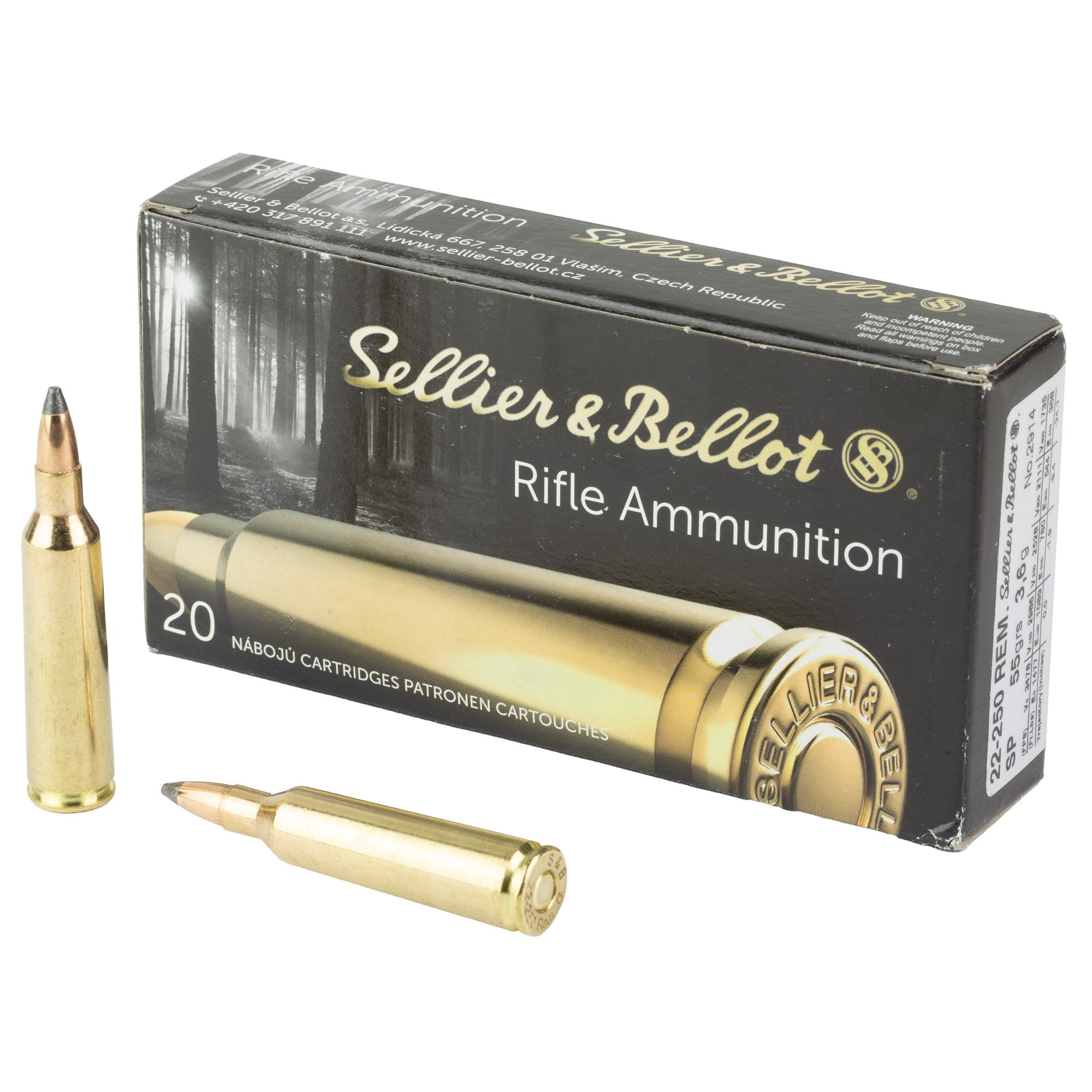 Sellier & Bellot 22-250 Remington 55 Grain Soft Point 20 Round Box