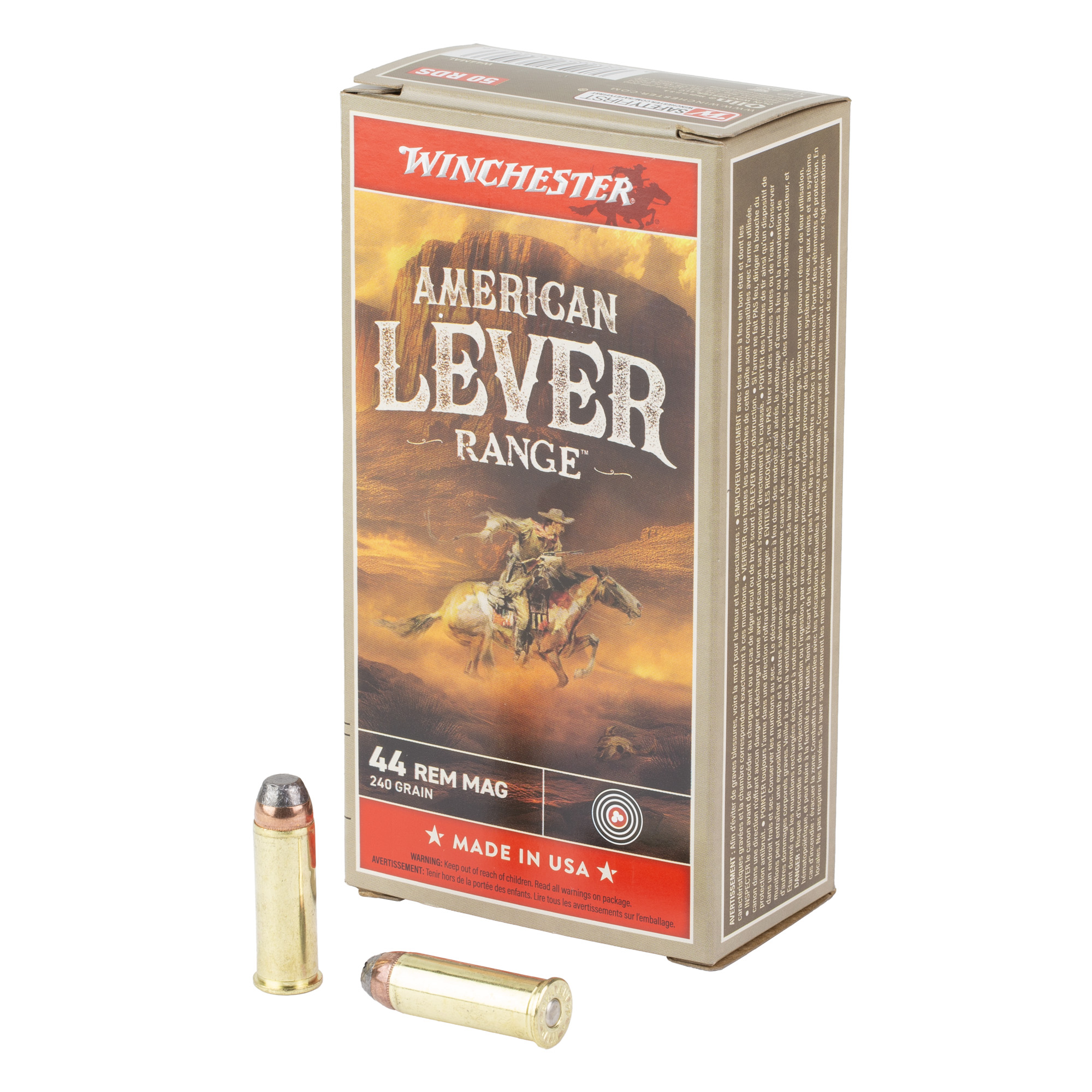 Winchester American Lever .44 Rem Mag 240 Gr Jacketed Soft Point 50RD