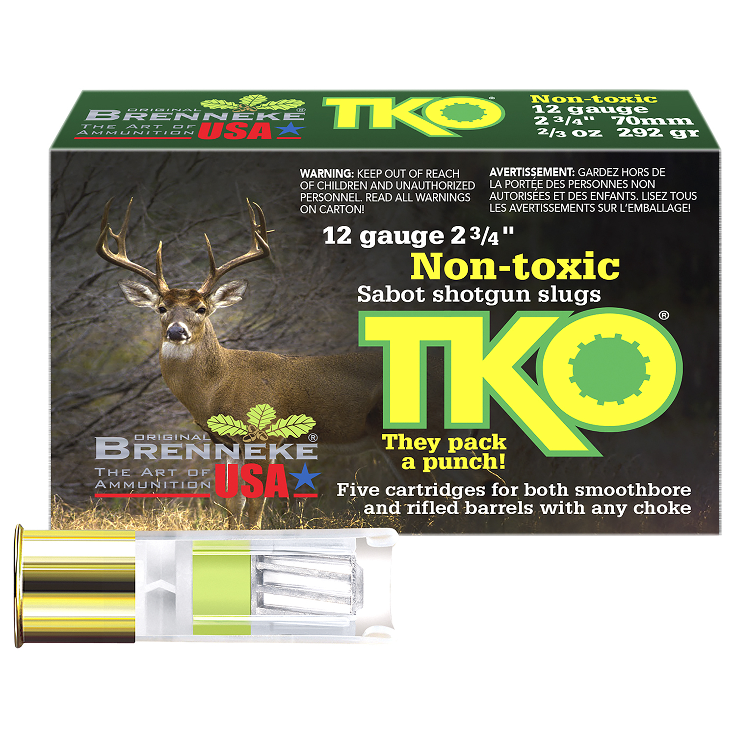 Brenneke Tko Lead Free 12GA 2.75 2/3OZ Slug Shot 5 Per Box