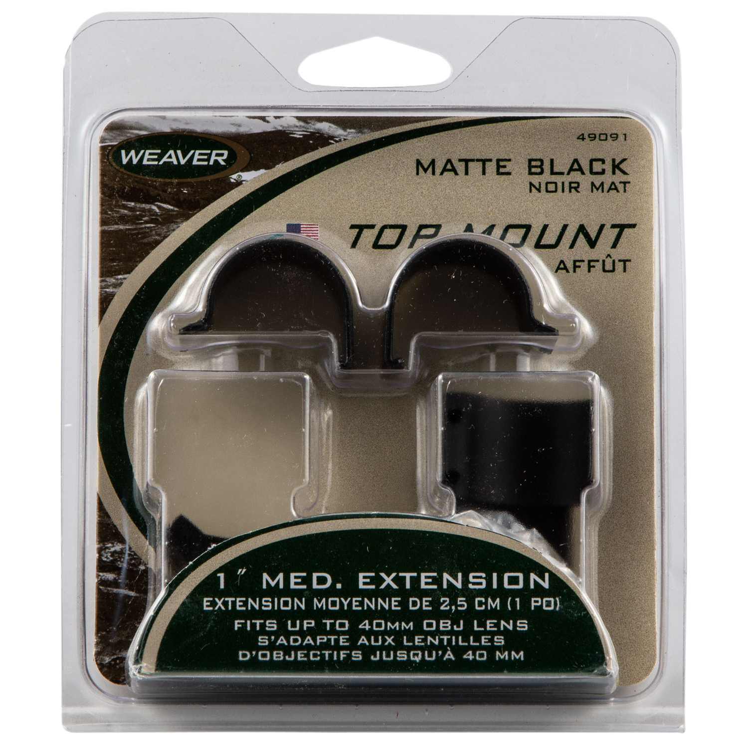 Weaver Detachable Top Mount Extension Rings 1 Medium Matte Black
