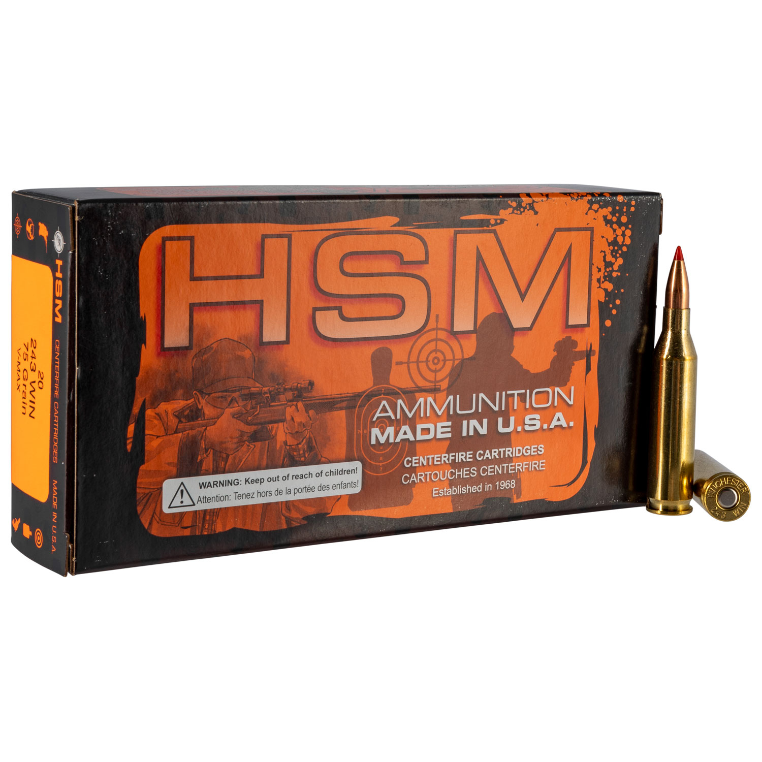 Hsm Varmint Rifle Ammunition .243 Win 75 Gr V-max 20 Rd.