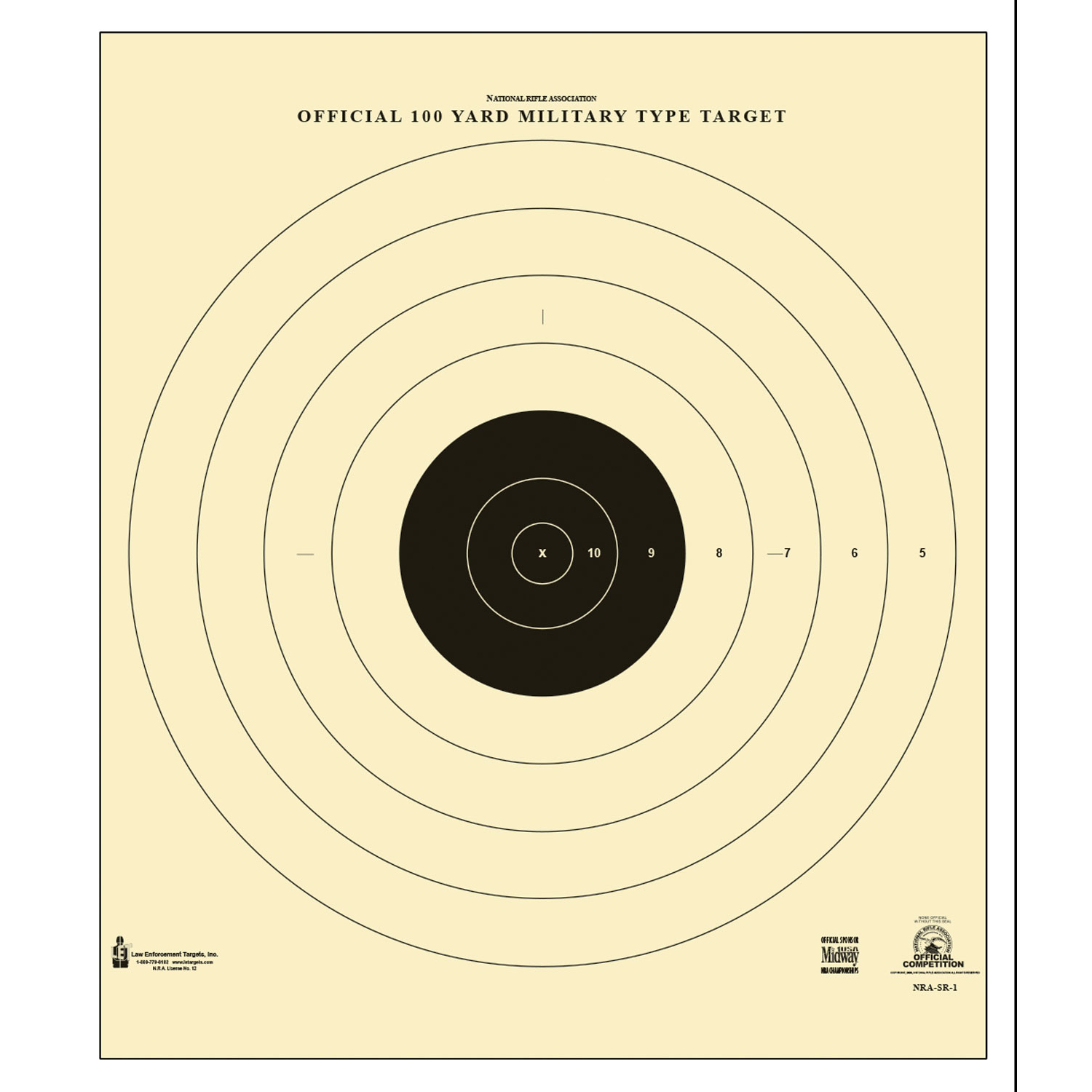 Action Target SR-1-100 Military Bullseye Target 100YD