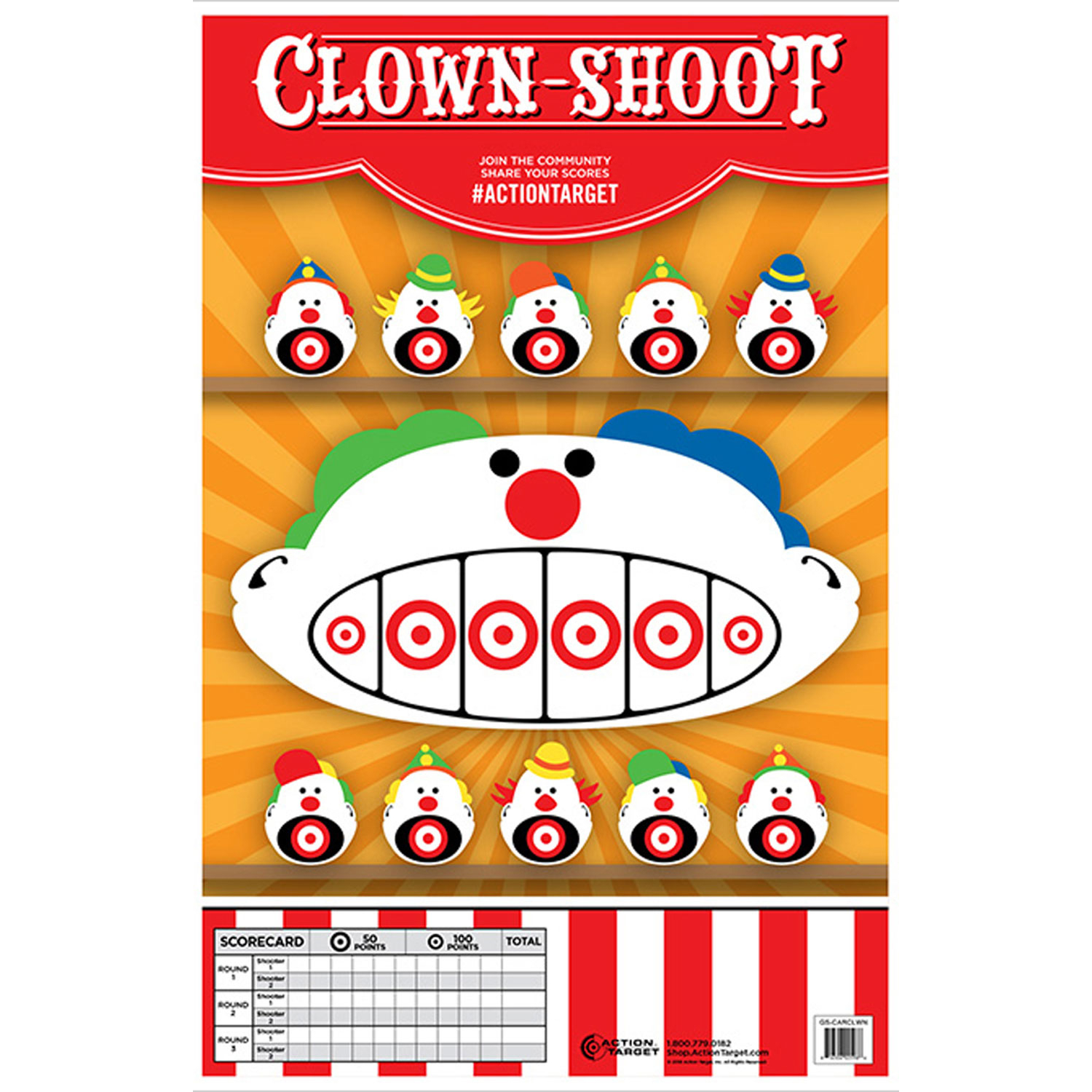 Action GSCARCLWN100 Clown Shoot 100BX - Multi-color Paper Targets