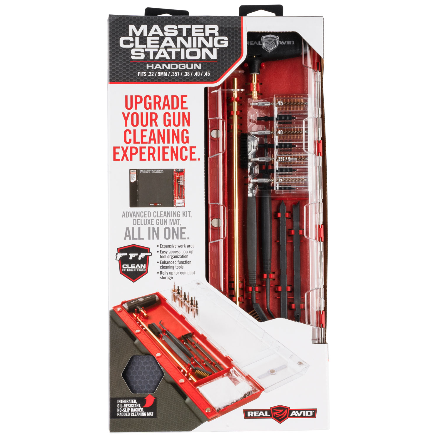 Real Avid Master Cleaning Station for Handguns .22-9MM .357-.45 Cal