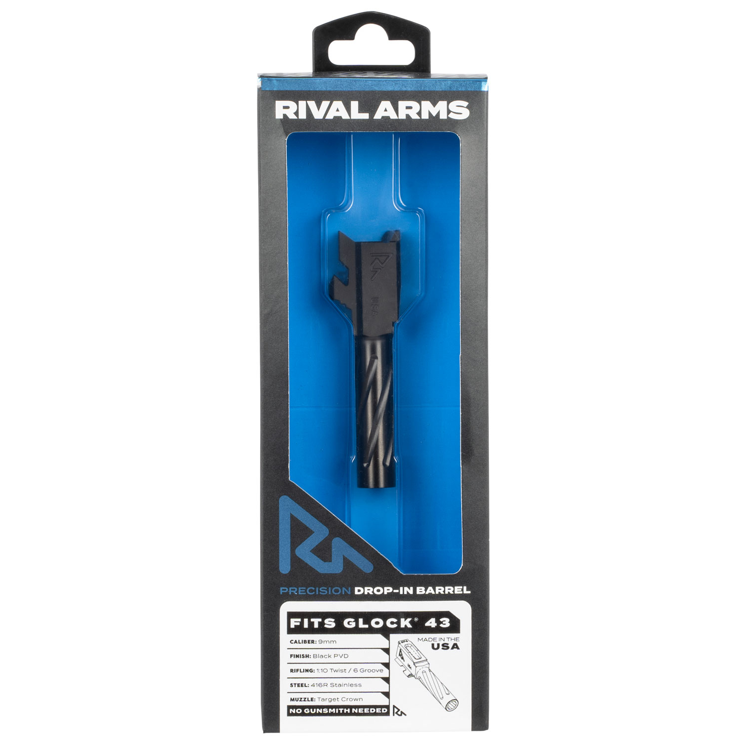 Rival Arms Barrel for Glock 43 9MM 3.41 Black Pvd