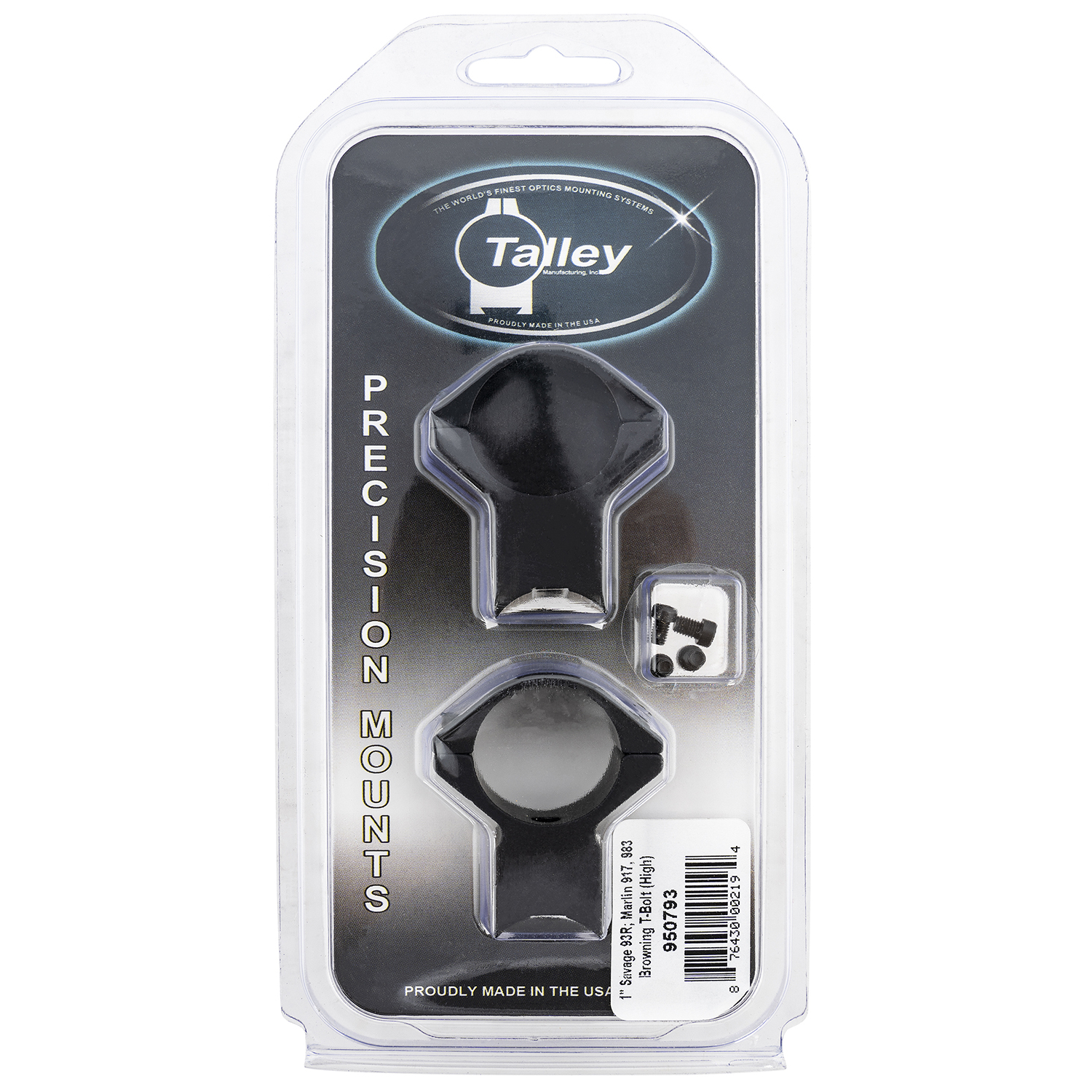 Talley 950793 Scope Mount Ring Combo 1IN High Black Anodized
