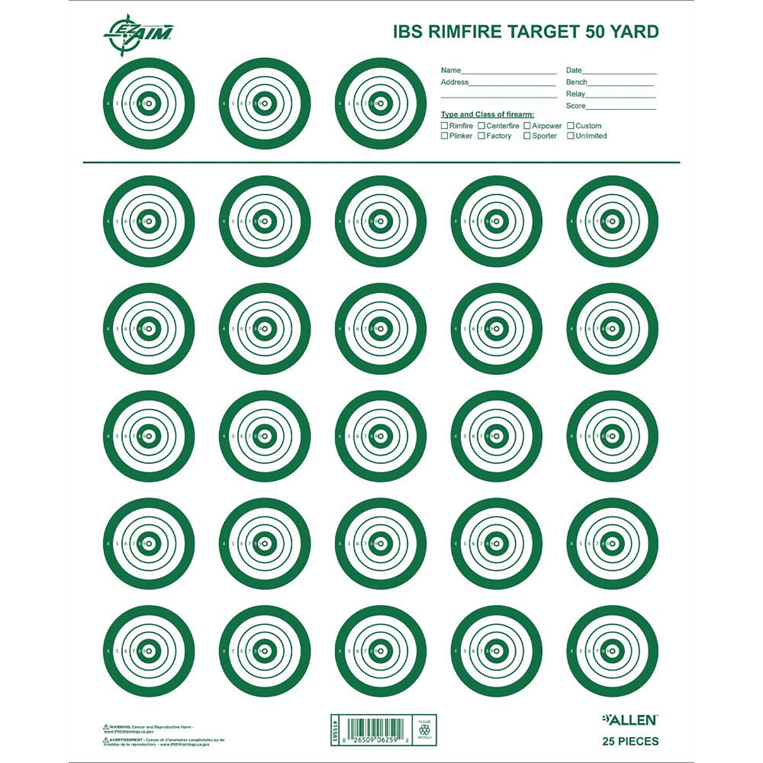 Allen Ibs Rimfire Target 25 Pack - White/green