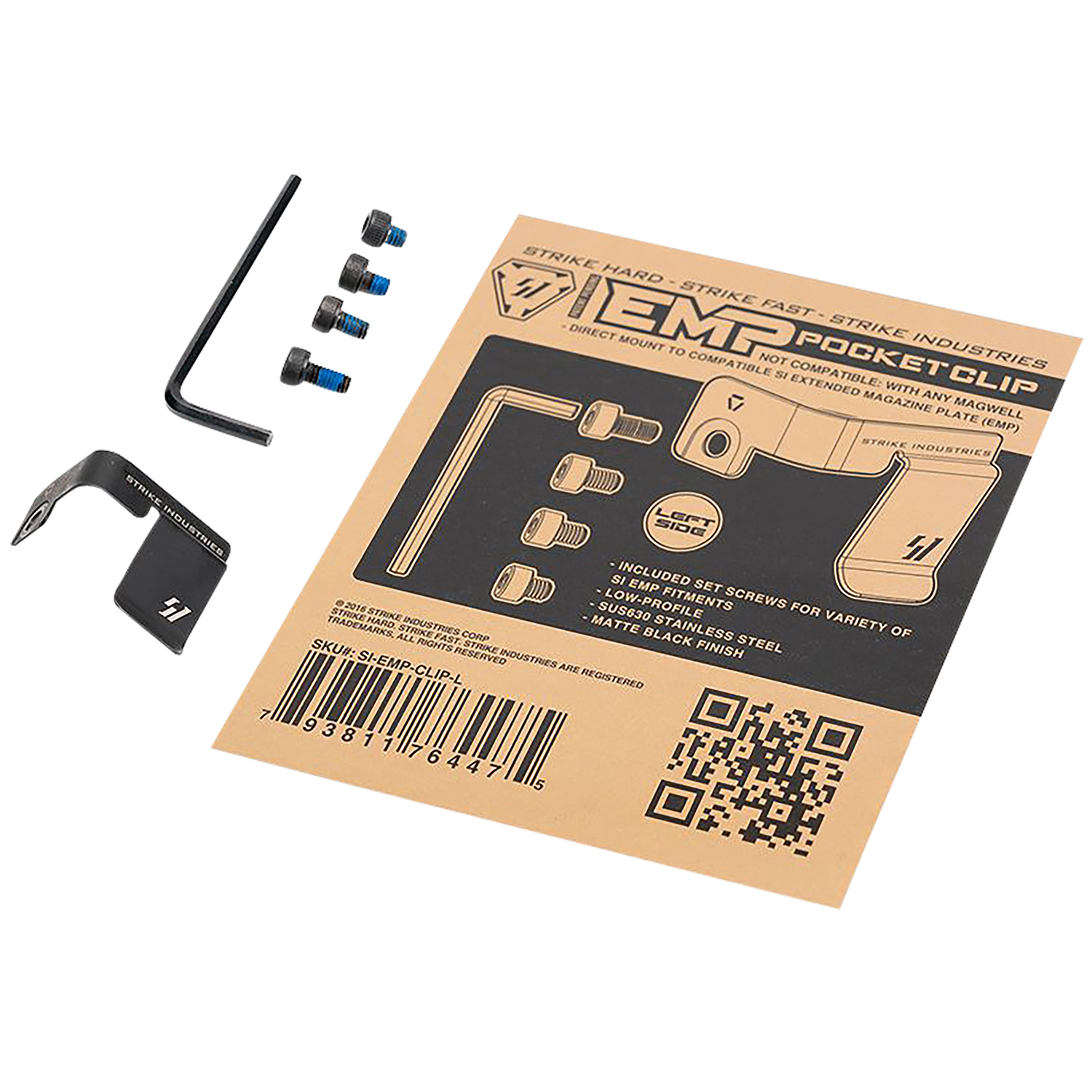 Strike Industries Emp Pocket Clip Left Hand Stainless Steel