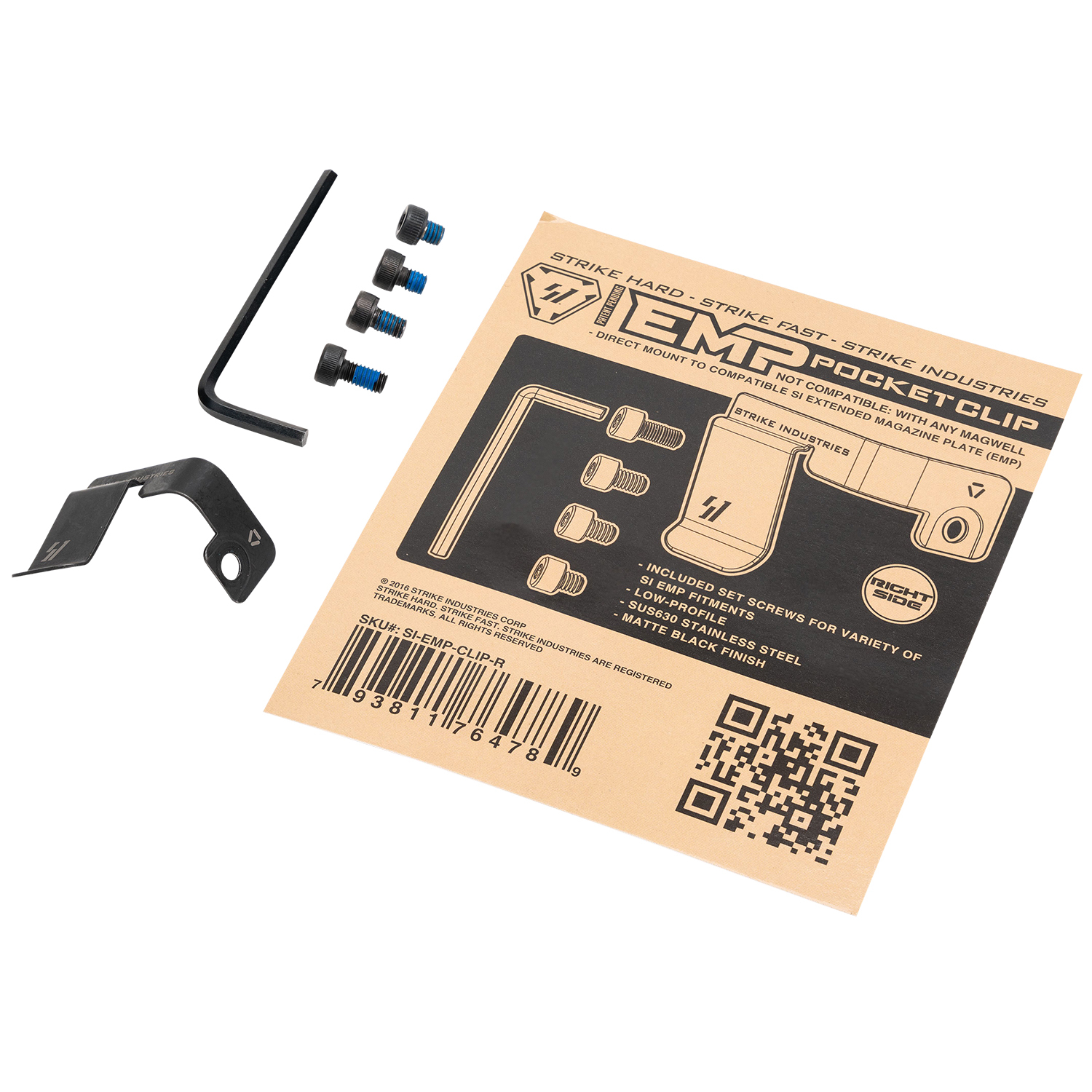Strike Industries Emp Pocket Clip Right Hand Stainless Steel