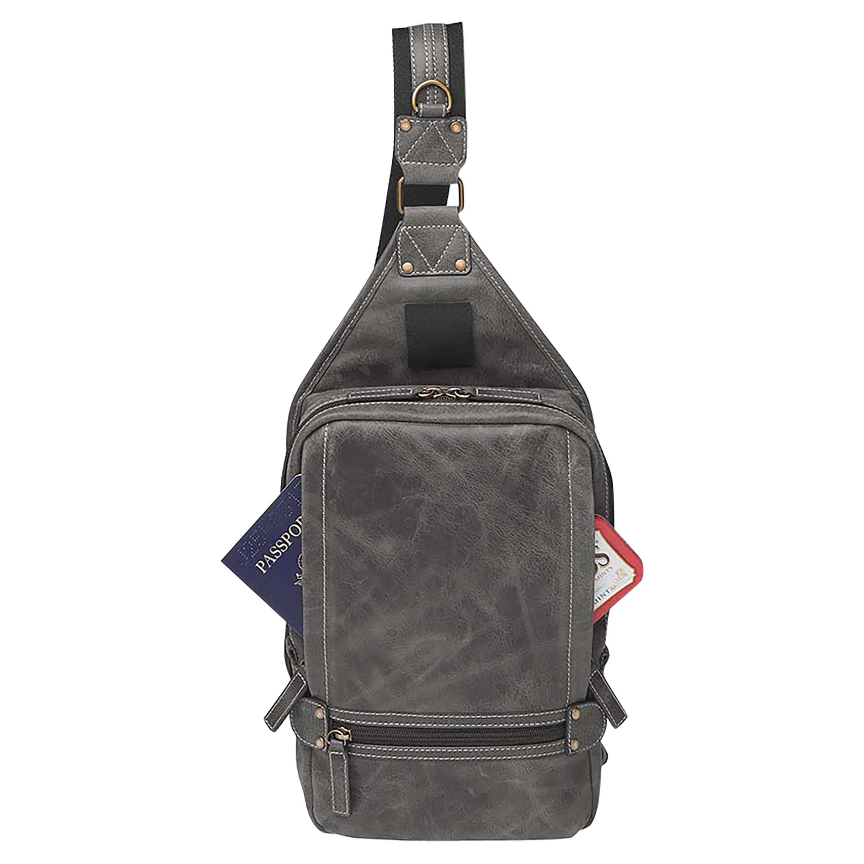Gtm GTM-CZY/108GREY Sling Backpack Gray Leather - Image 2