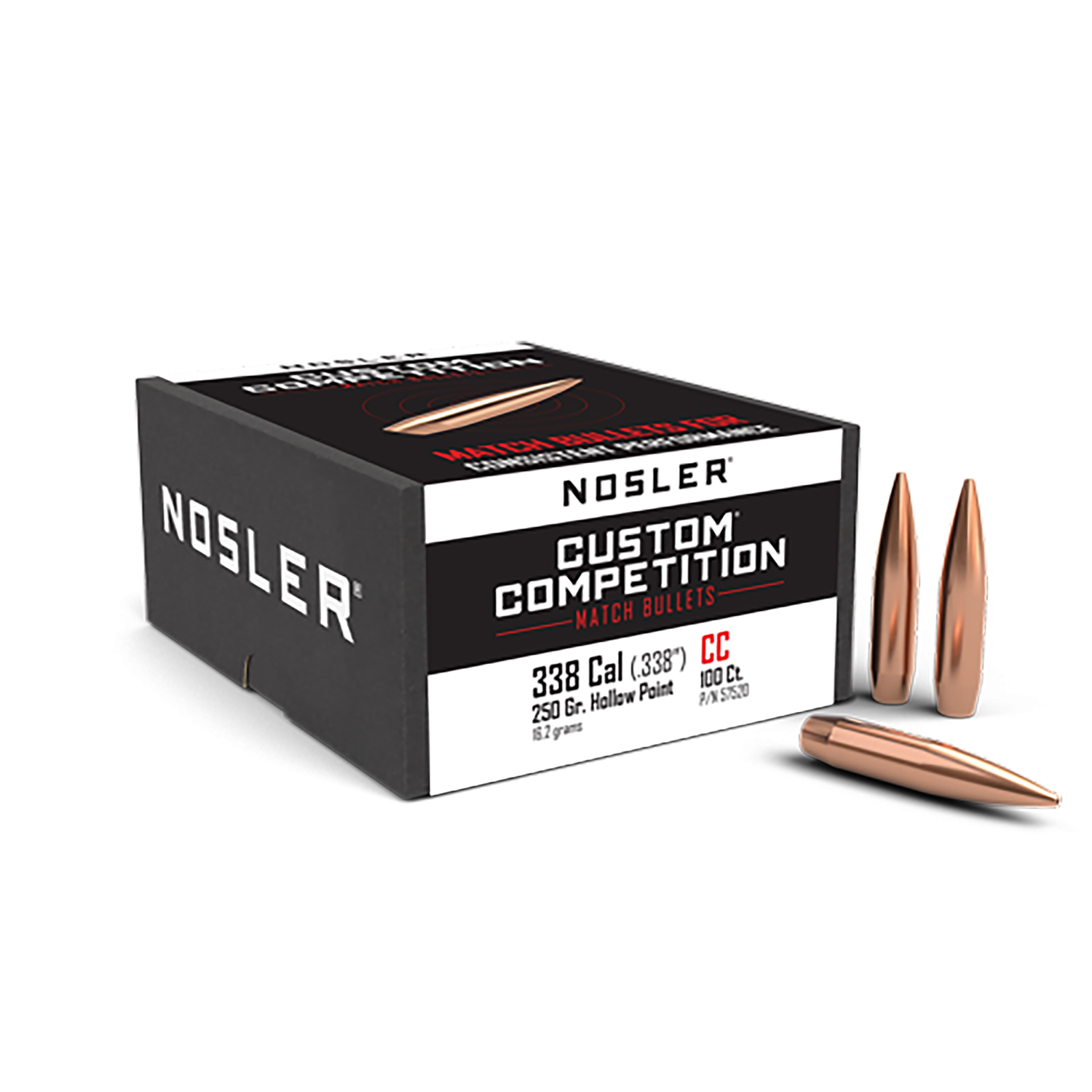 Nosler Custom Competition 338 Cal 250GR Hpbt Bullets 100