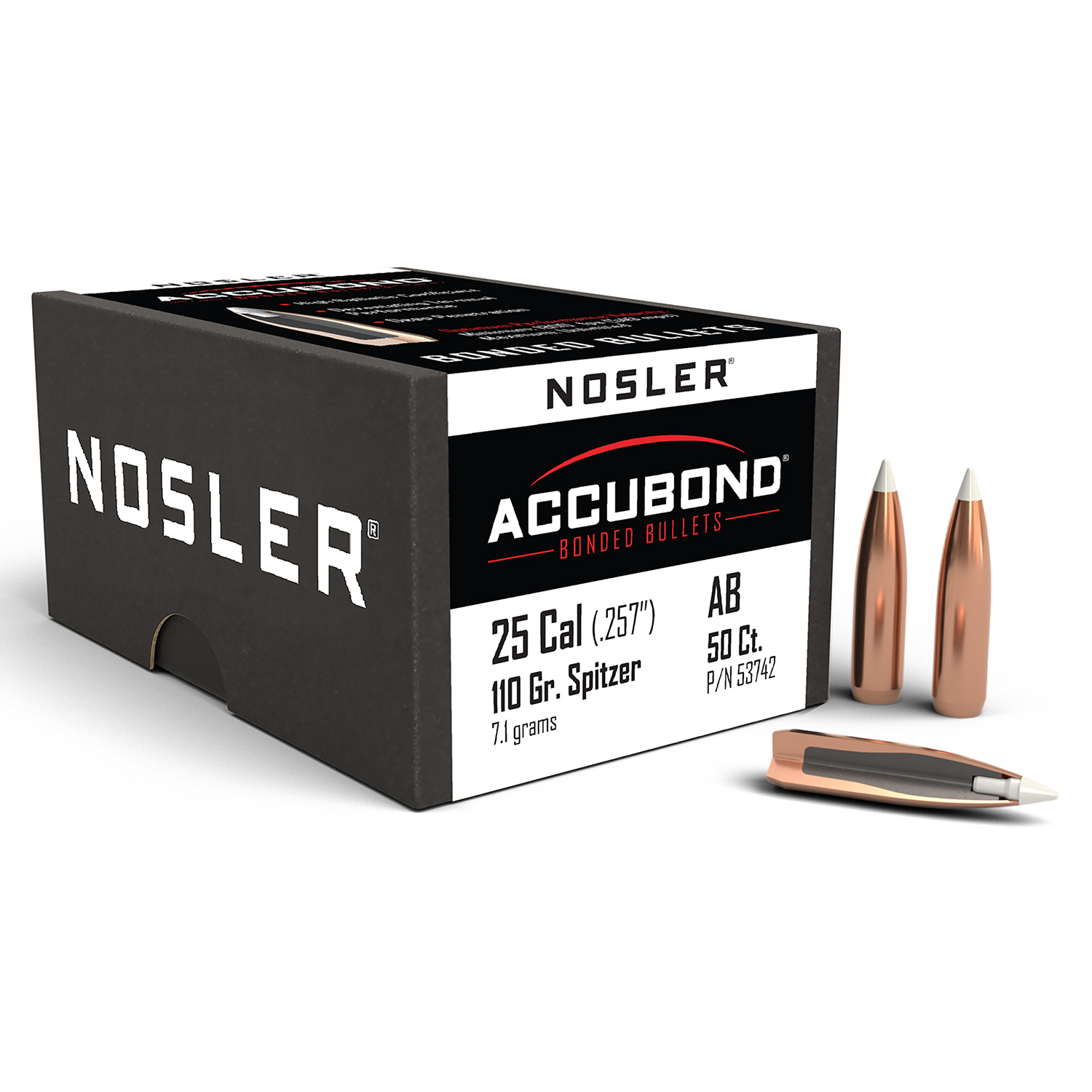 Nosler Accubond 25 Cal .257 110GR Spitzer Point Boat Tail 50 Box