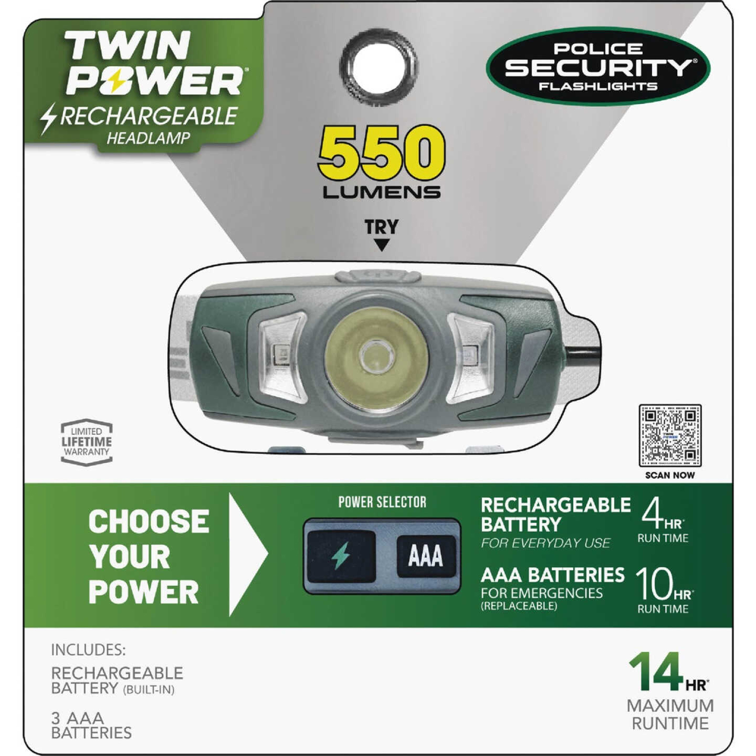 Police Security Ryder Headlamp 500LM Black - Image 2