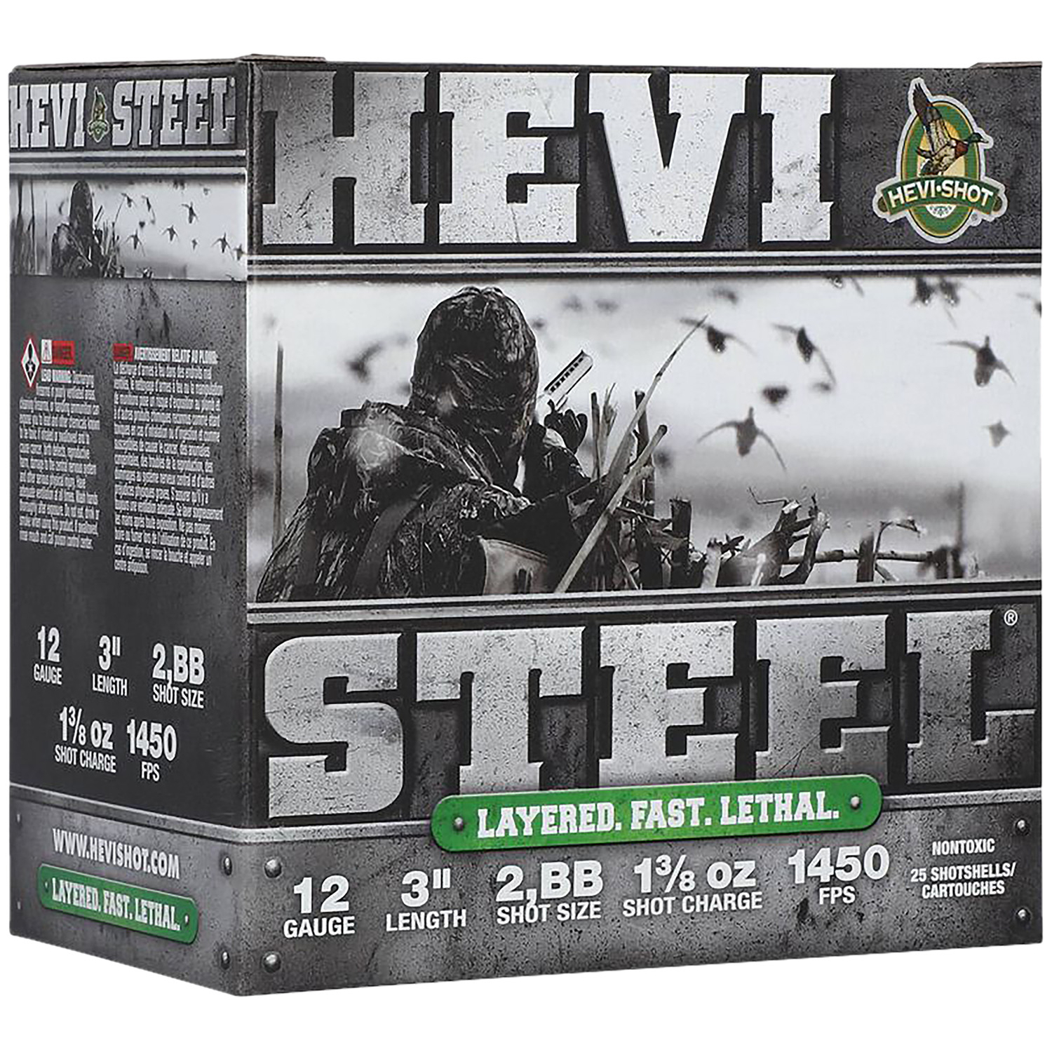 Hevi-steel 12GA 3 1-3/8OZ 2 & Bb Stack Ammo 25RD