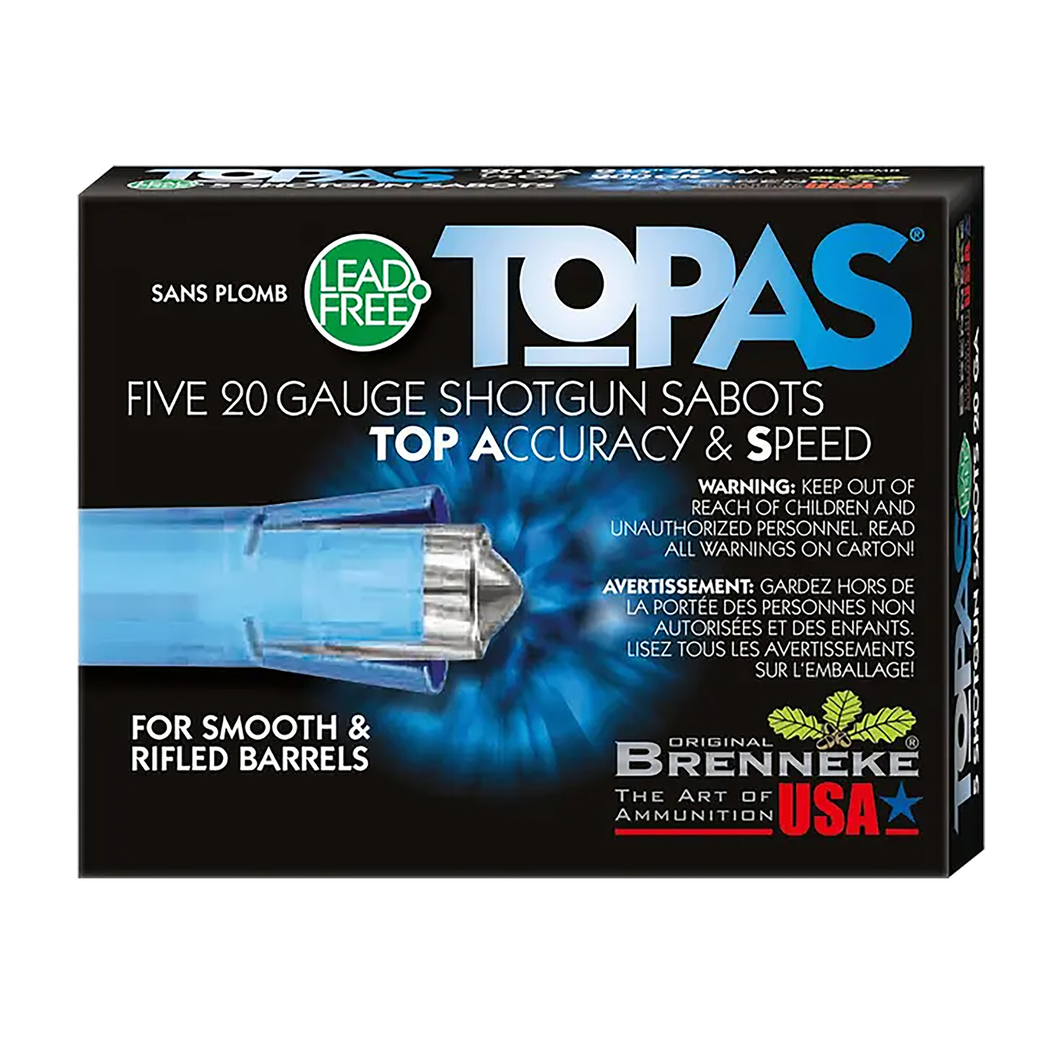Brenneke Topas Lead Free Sabot 20 Ga. 5 Rd.
