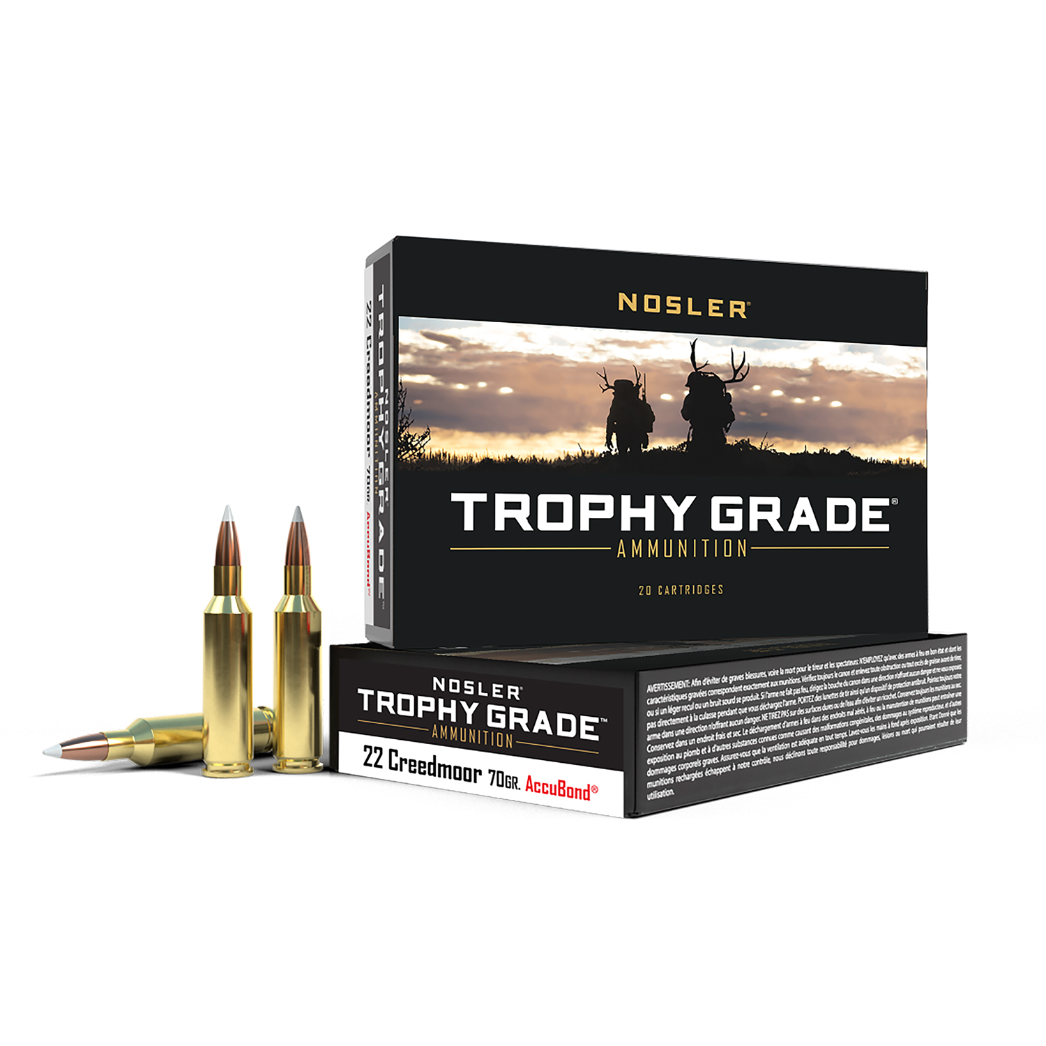 Nosler Trophy Grade Rifle Ammunition 22 Creedmoor 70 Gr. Sp 20 Rd.